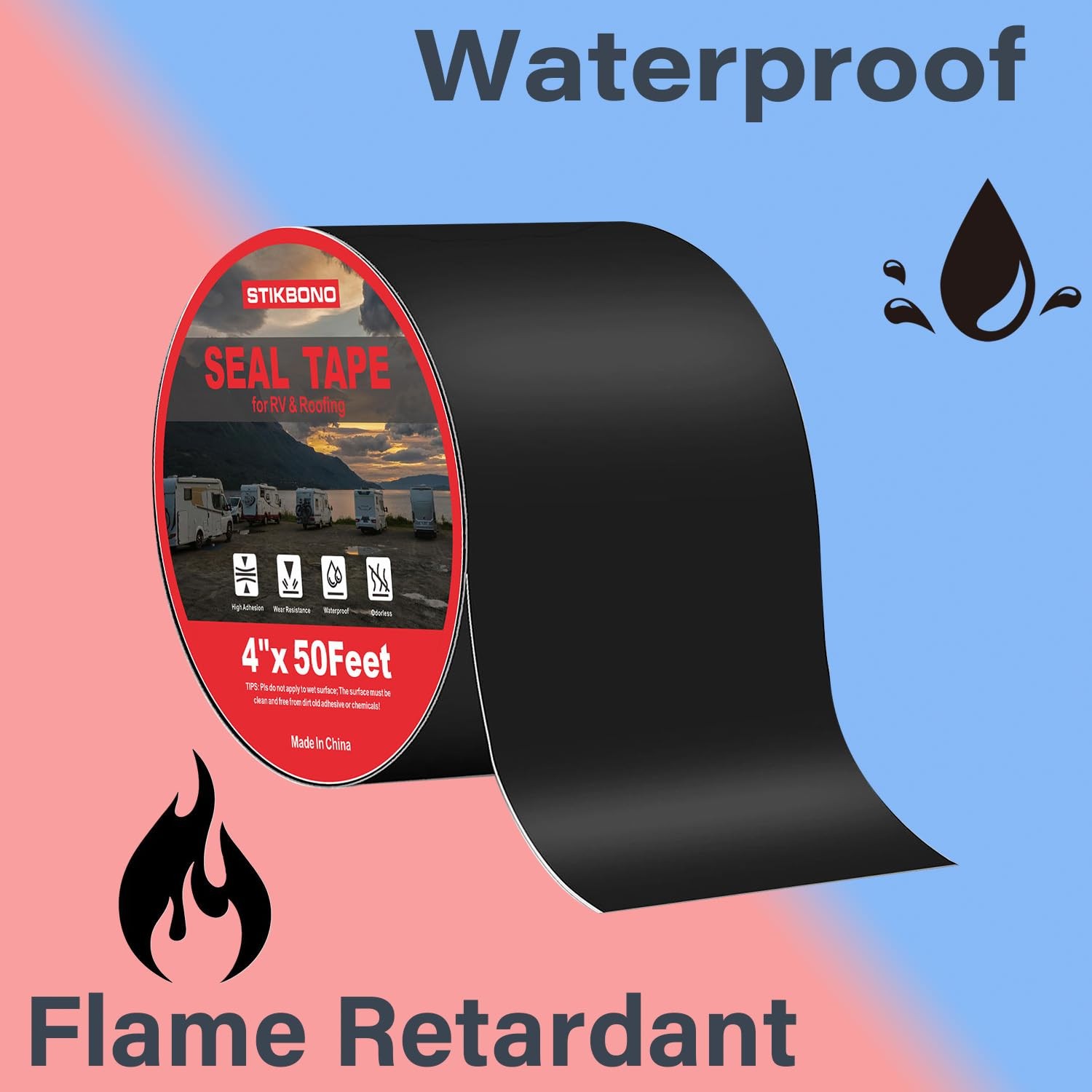 4″ x 50Ft 1-Pack Black RV Sealant Tape,Waterproof Commercial Roof Tape for Wa