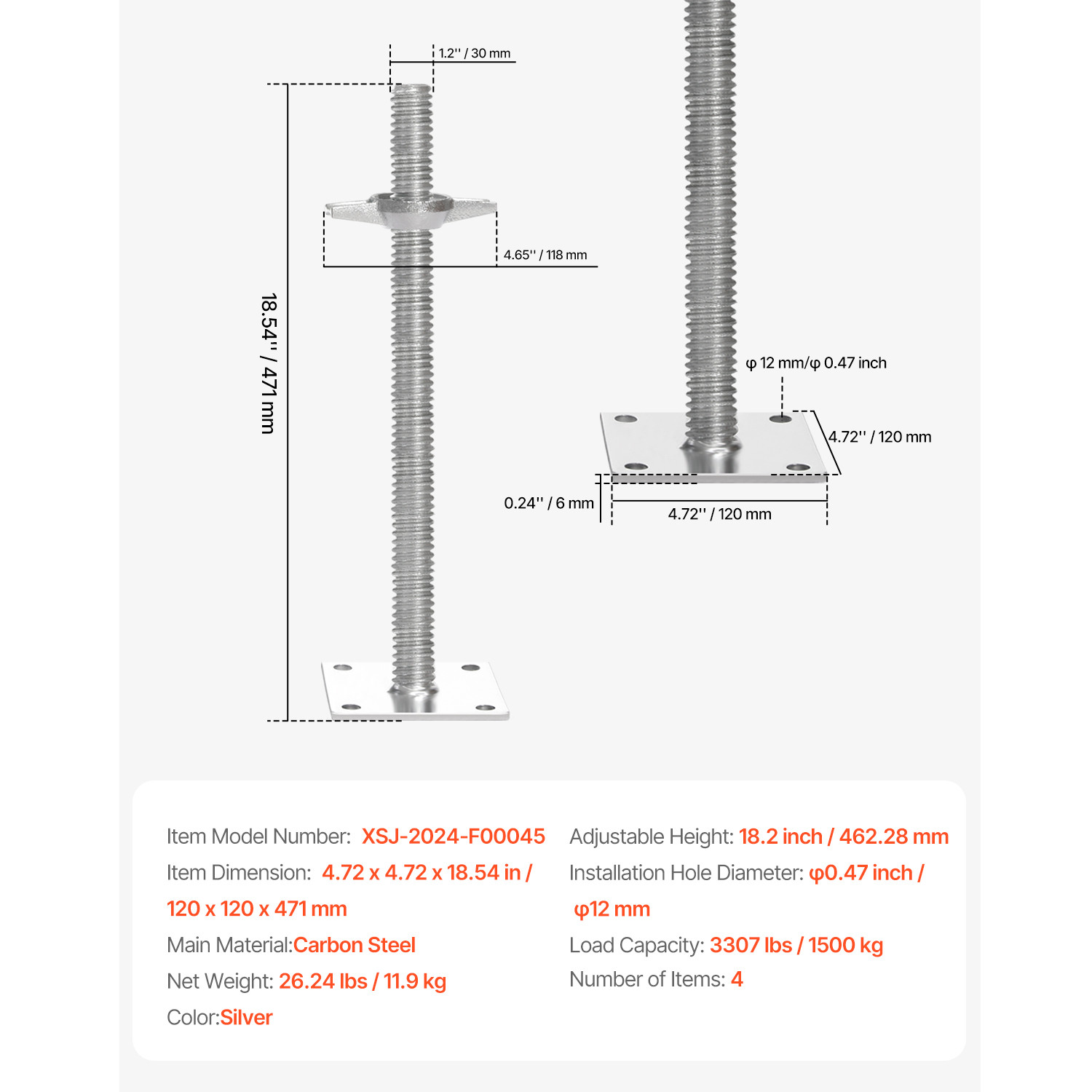 4-Pack Adjustable Leveling Jacks Solid Screw for Baker-Style Scaffolding