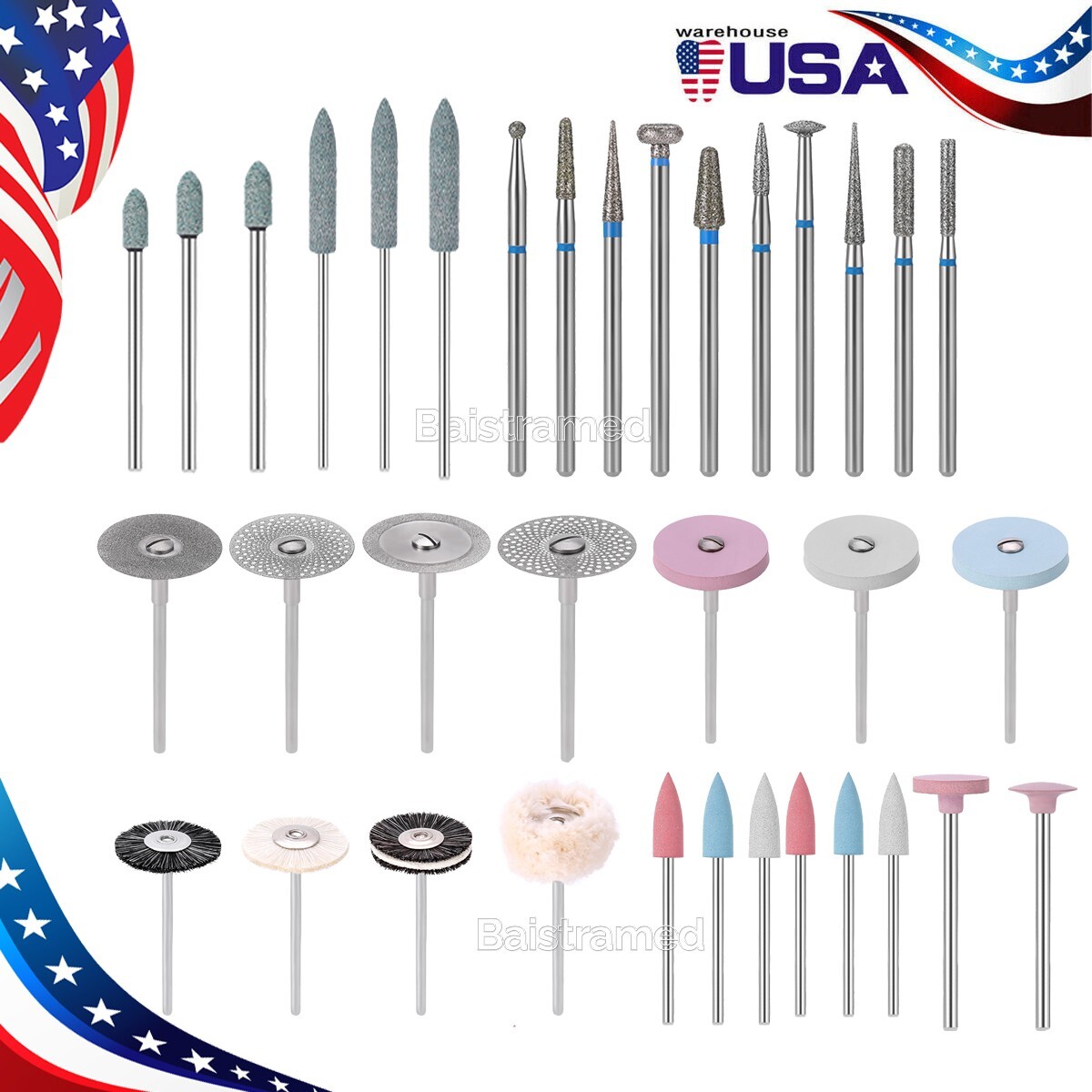 Dental Lab Polishing HP Kit Diamond Burs Brush For Ceramics Porcelain Grinding