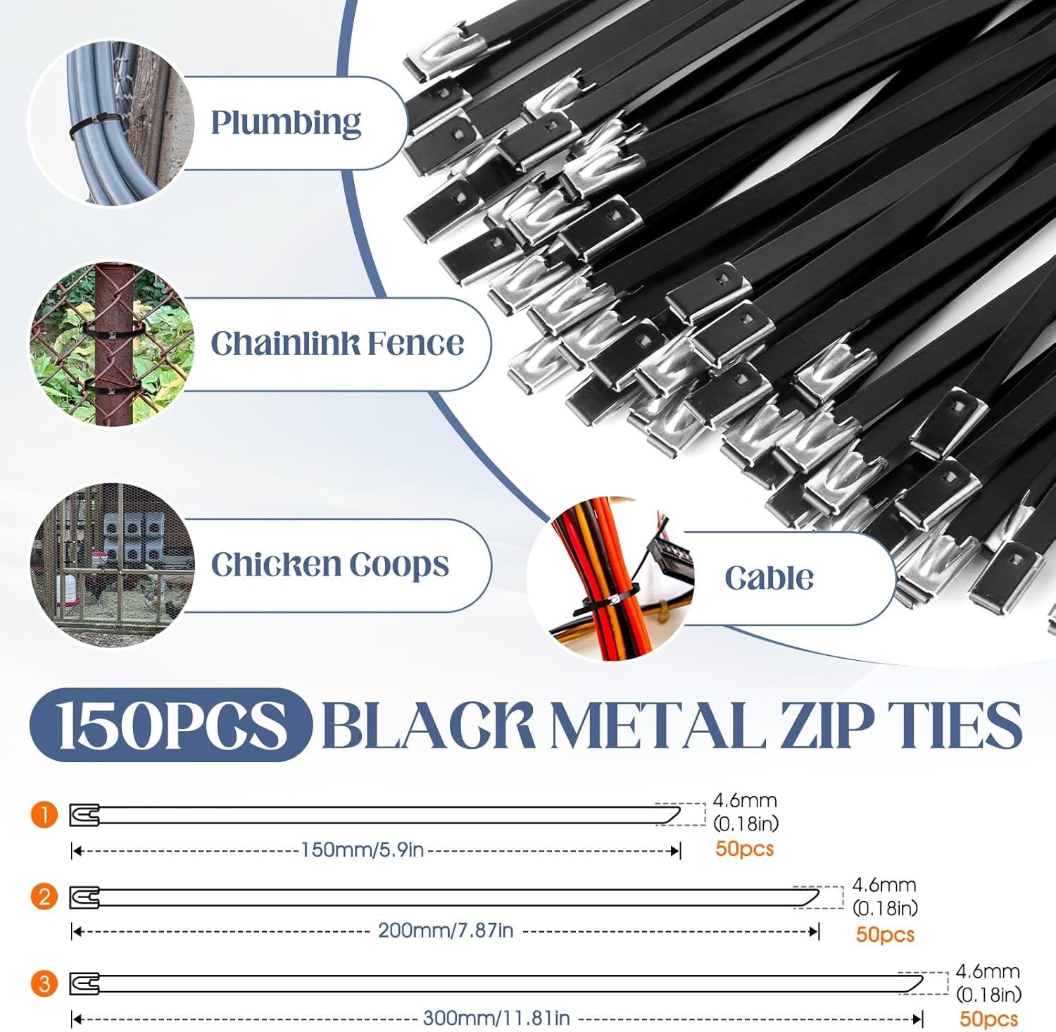 Metal Zip Ties Tool Set, Cable Tie Tool Kit with 150PCS Black Metal Zip Ties