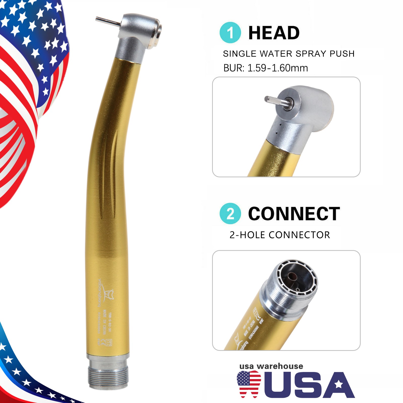 10 NSK Style Dental High Speed Handpiece PANA-MAX Turbine 2 Hole Borden Golden