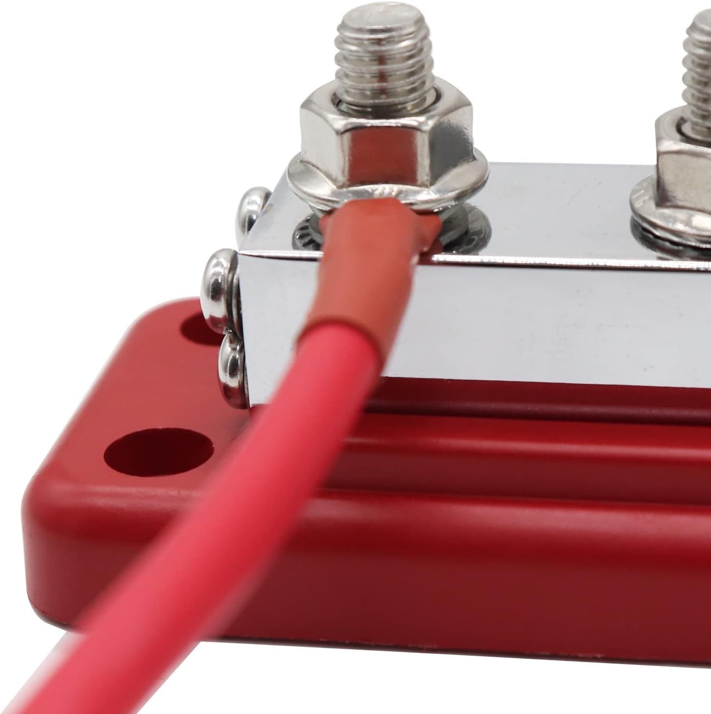 600A Battery Bus Bar 8 Way Copper Terminal Block M10 Studs with Cover Red Black