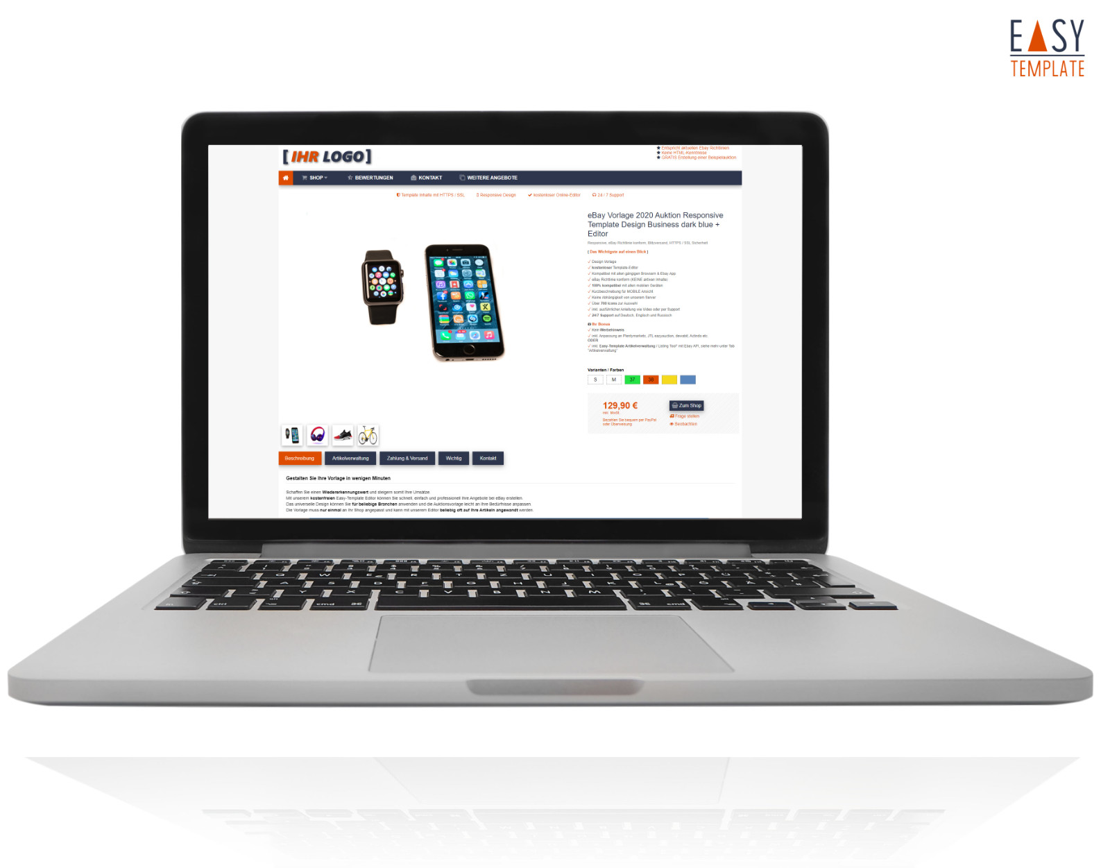 Verkaufsvorlage 2023 eBay Responsive Design Business dark bl. + Editor + Bonus