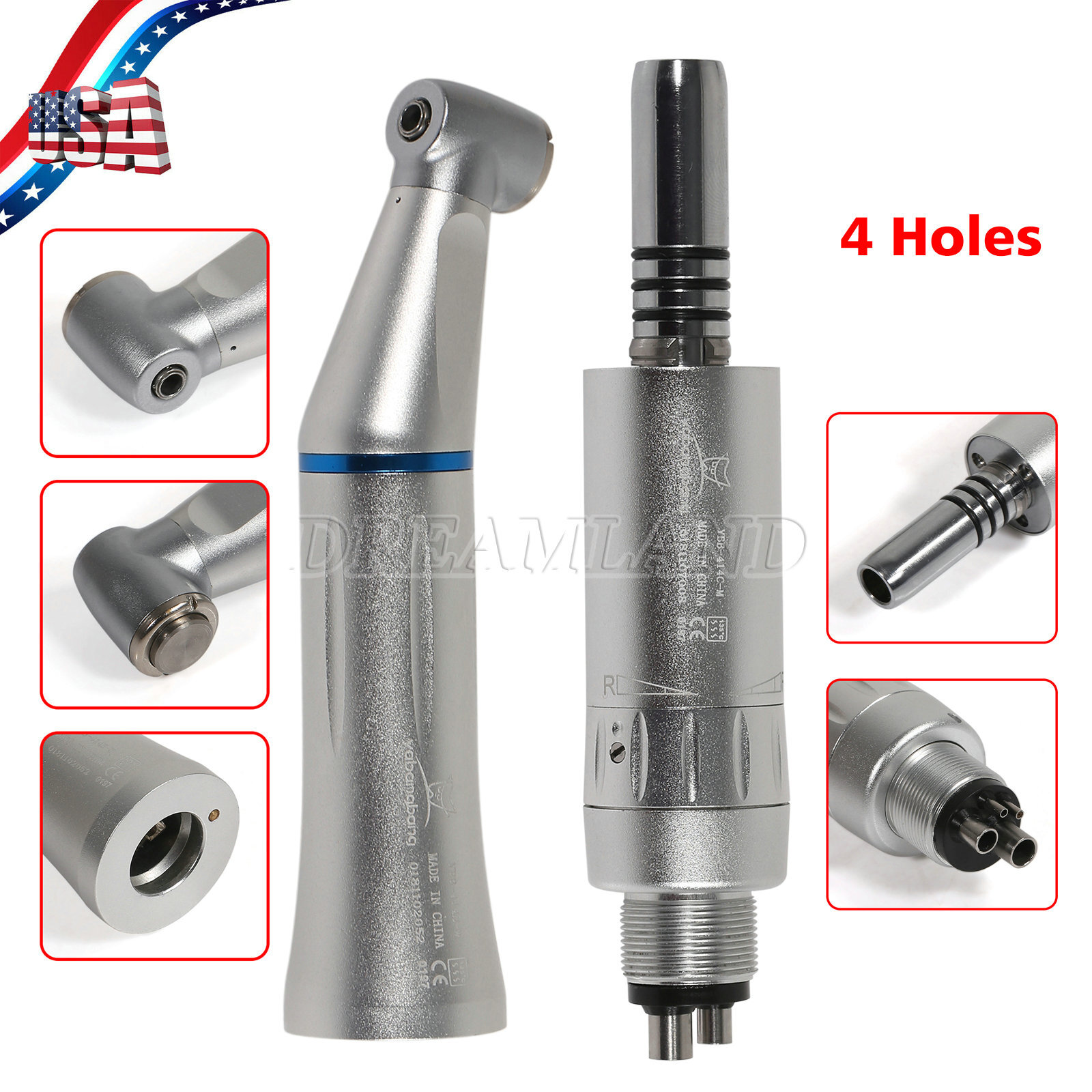 Dental Slow Low Speed Handpiece Push Contra Angle NSK Style Air Motor 4Holes