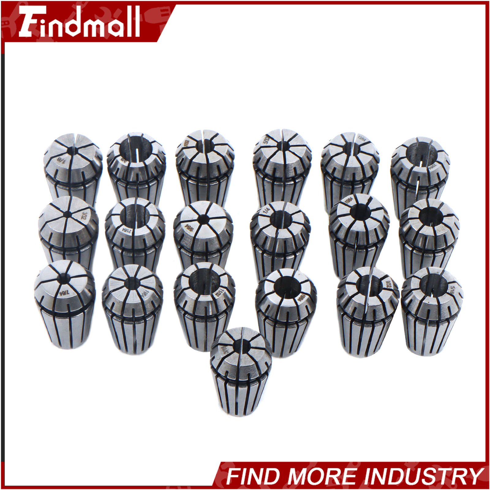 Findmall 19pcs ER16 Collet Set Complete Sizes including all 16th 32nds & 64th