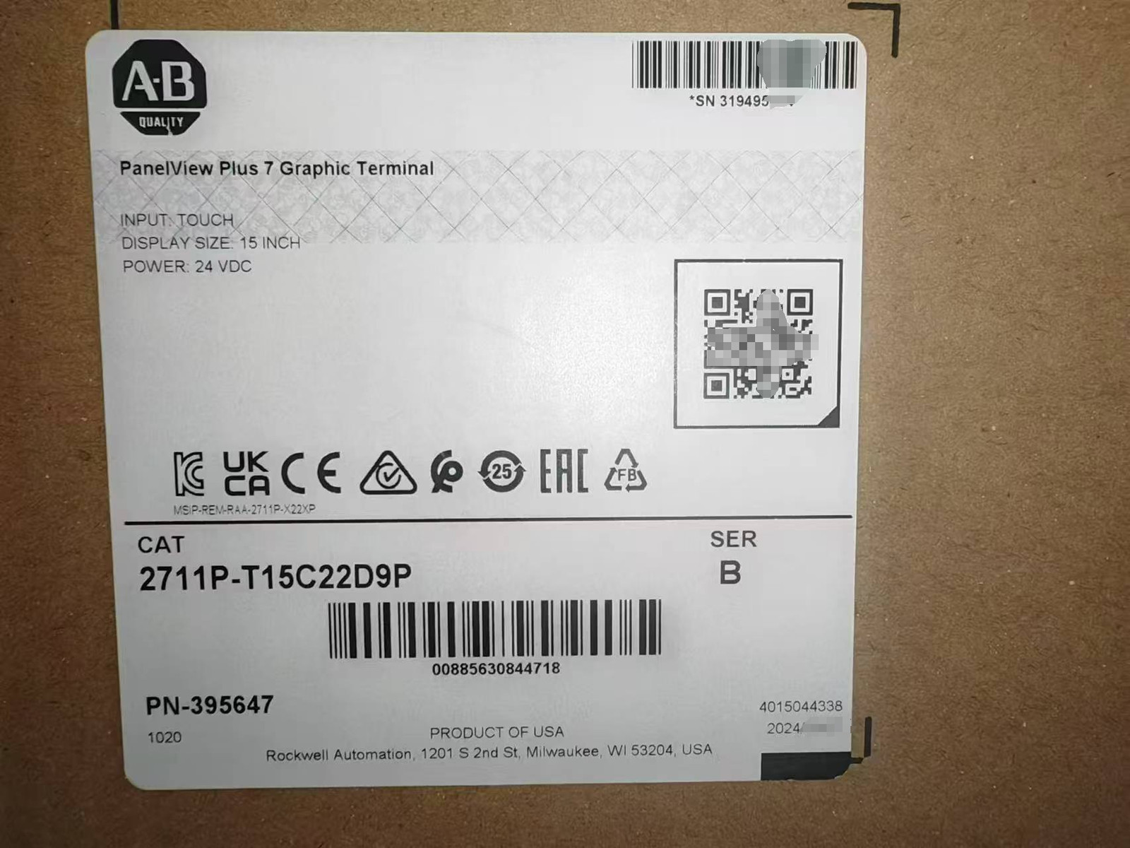 New Sealed 2711P-T15C22D9P Series B PanelView Plus 7 DC 15″ Terminal Color Touch