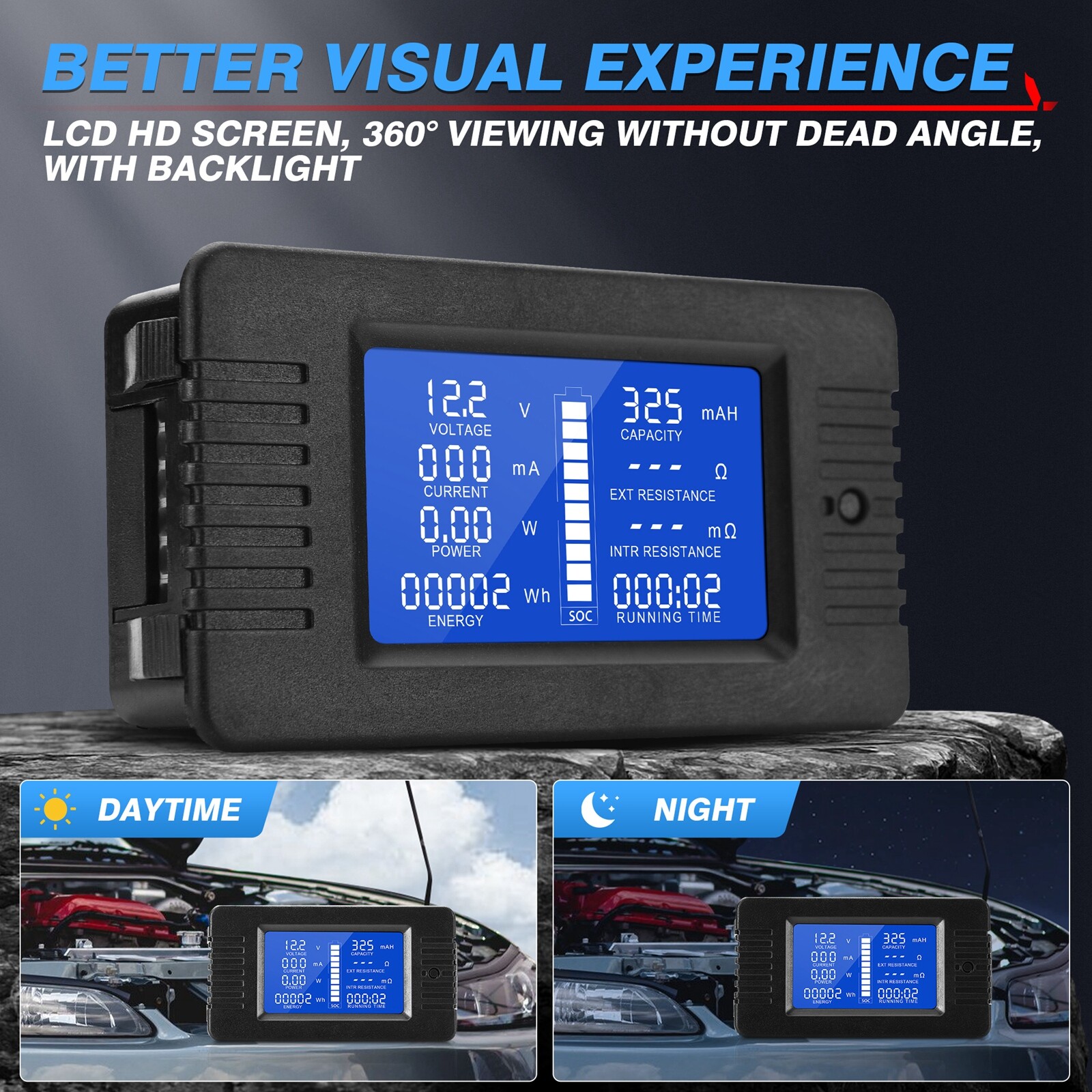 100A Shunt LCD Display DC Battery Monitor 0-200V Volt Amp Meter For Car RV Solar