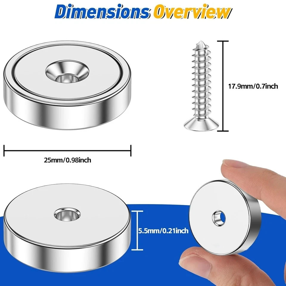 4 Pc or 8 Pc round Base Cup Magnet 100LBS Strong Rare Earth Magnet Heavy Duty