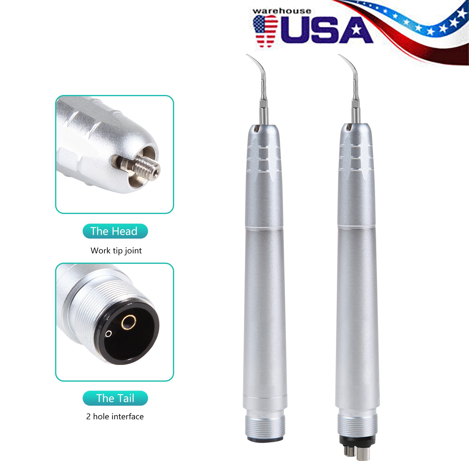 USA Dental Ultrasonic Air Perio Scaler Handpiece Hygienist 2 & 4-Holes 3 Tips CE