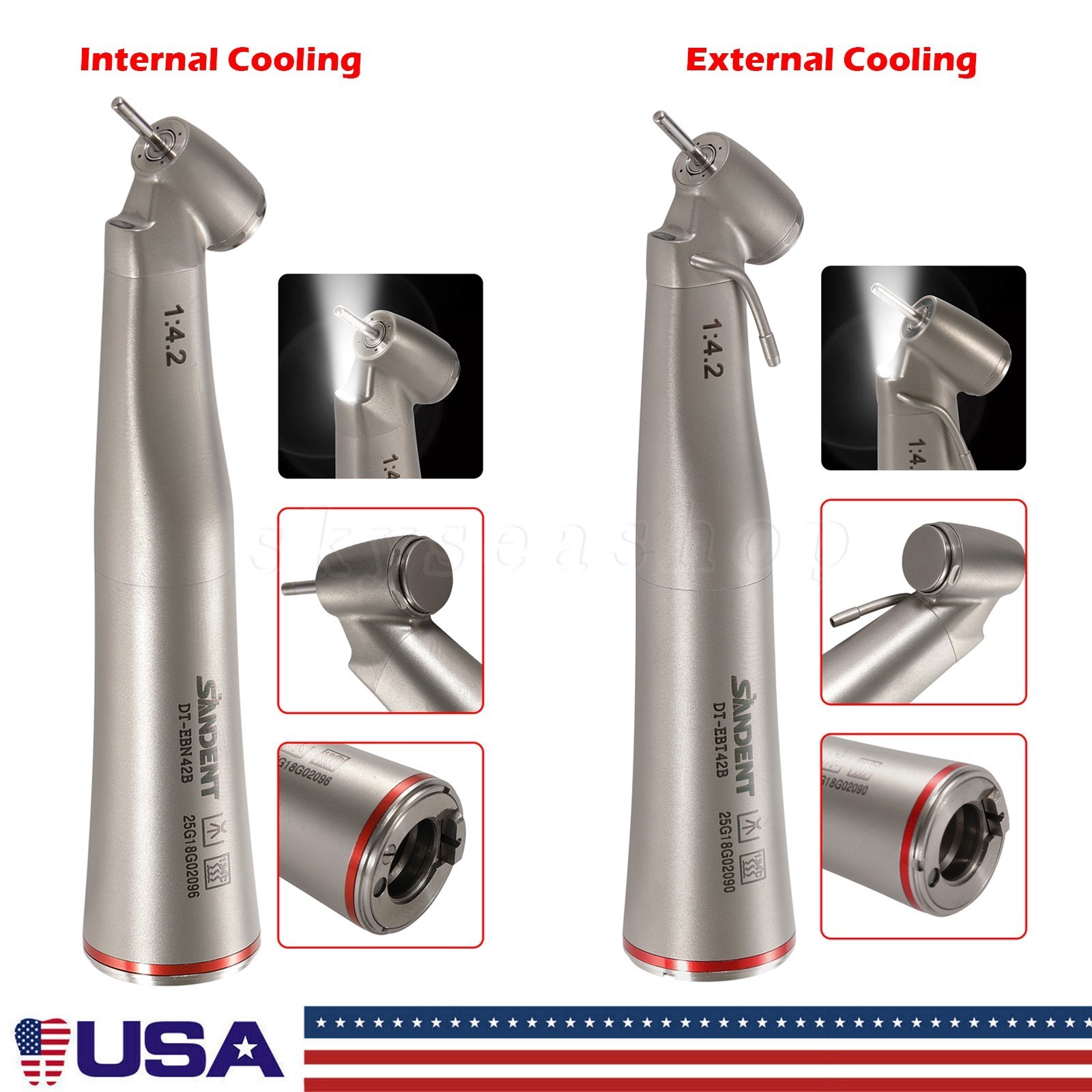 Dental 1:4.2 45° Fiber Optic Contra Angle Electric Surgical Handpiece For NSK US
