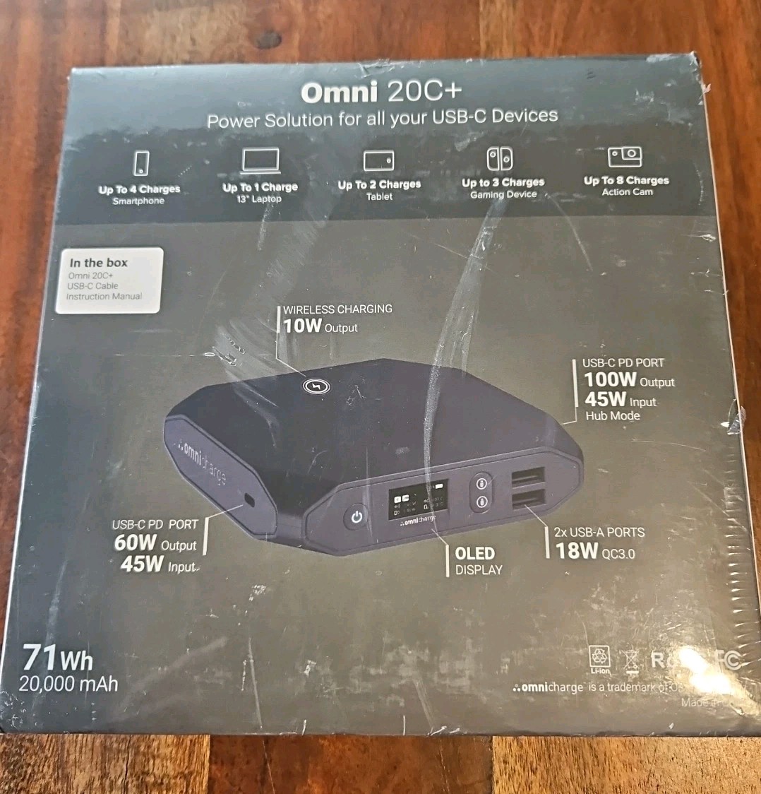 Omni 20C+ 20000mah Laptop Power Bank Portable Charger | AC/DC/USB-C/Wireless