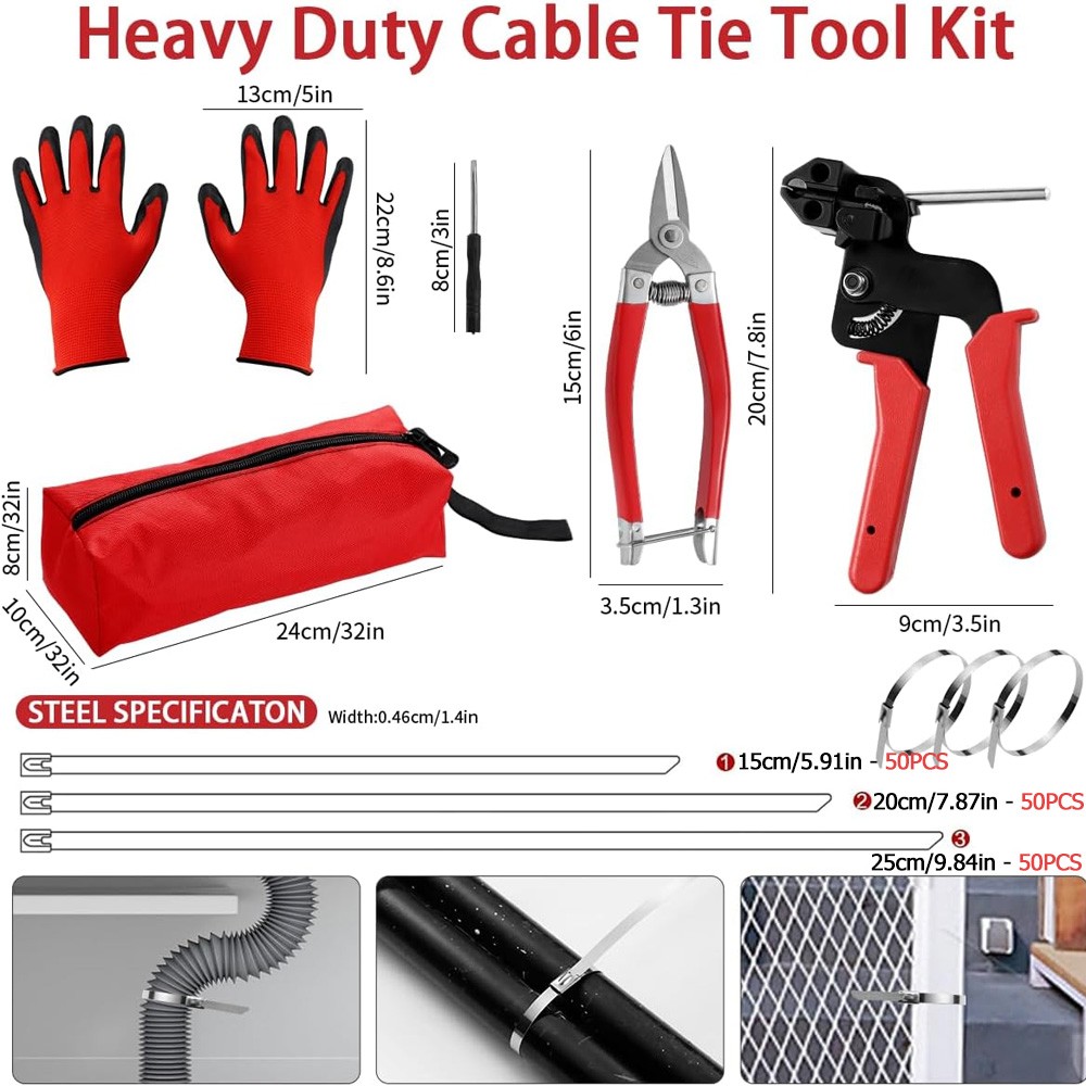 Cable Tie Tool Gun Stainless Steel Cable Tie Tool Repair W/150PCS Metal Zip Ties