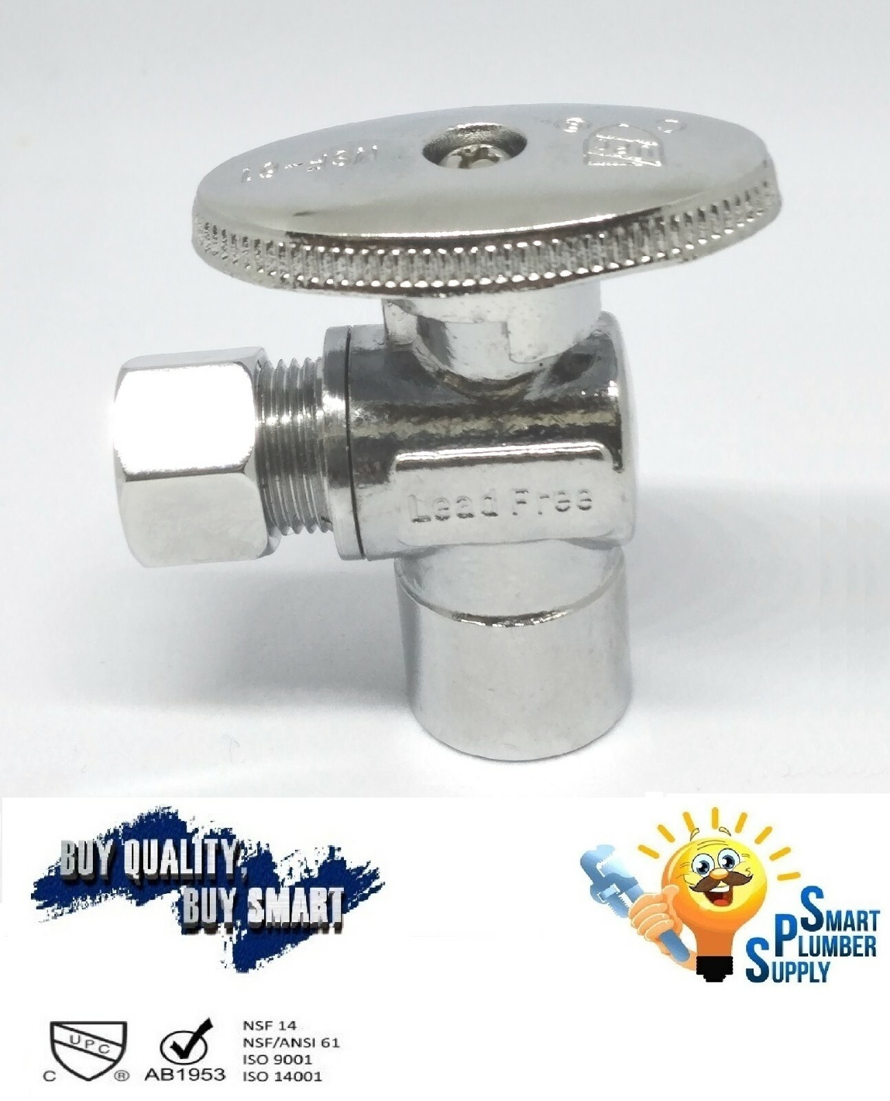 Pack of 10 pcs 1/4 Turn Angle Stop Valve 3/8″ OD x 1/2″ SWEAT Brass (129-71S)