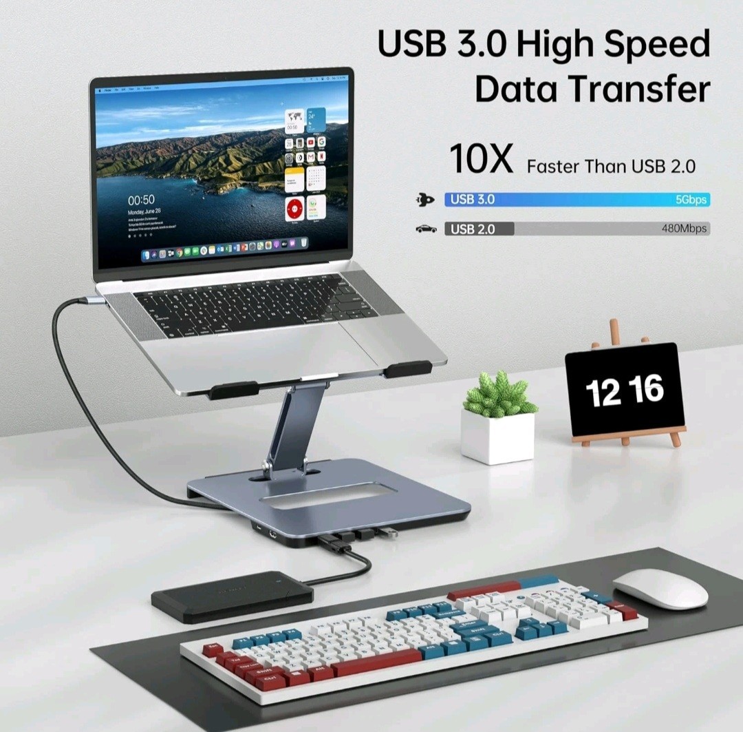 BENFEI Laptop Stand with USB C 6in1 Docking Station, HDMI 4K@60Hz, Grey