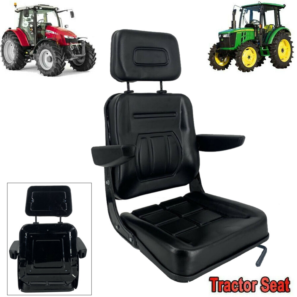 High Back Tractor Seat Suspension Lawn Mower Seat with Armrest & Slidable Track