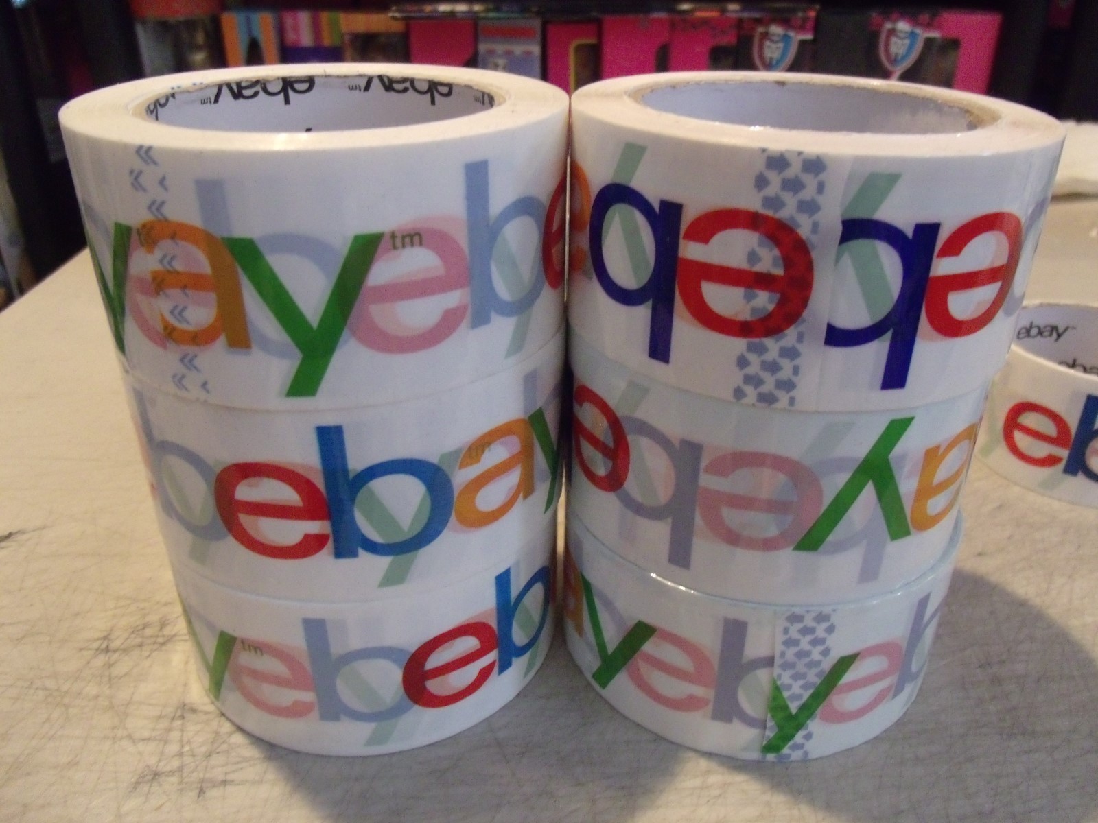 6 ROLLS OF OFFICIAL EBAY BRANDED TAPE PACKING SHIPPING SUPPLIES 75′ x 2″