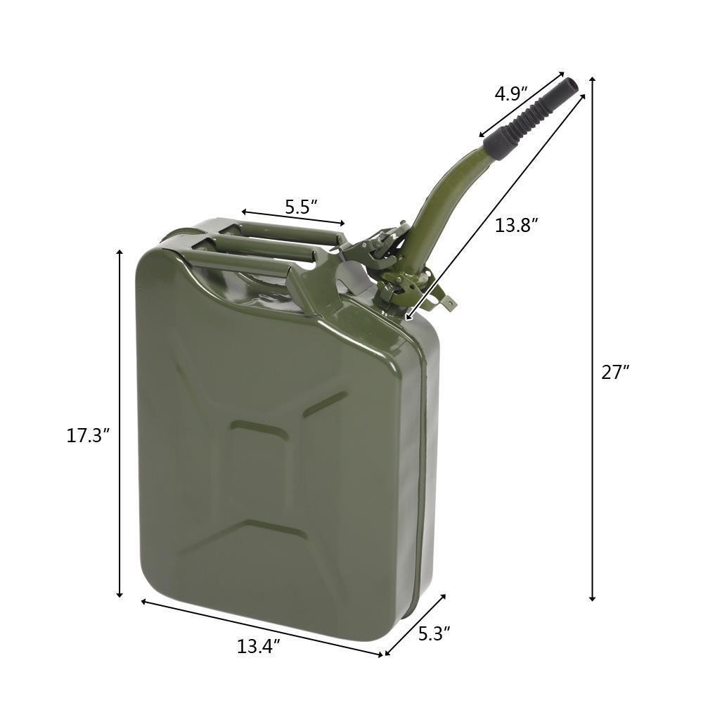 Practical Fuel Can 5 Gal 20 L Green Steel Gasoline Gas Fuel Tank Emergency