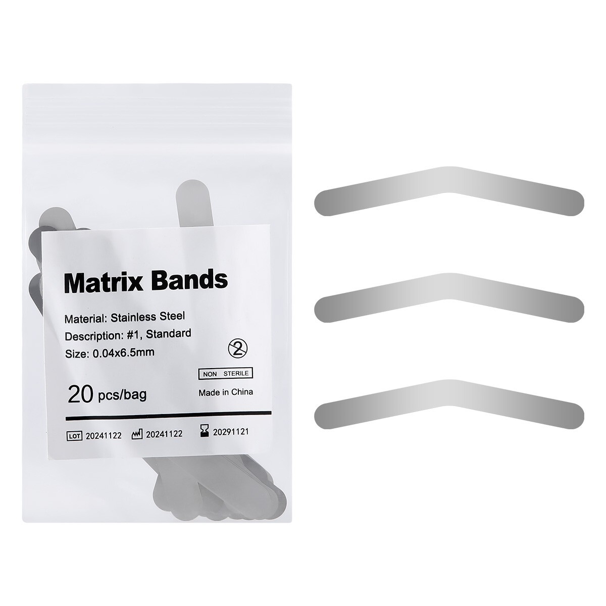 20pcs Dental Matrix Bands Stainless Steel Tofflemire Large Curvature Restoration