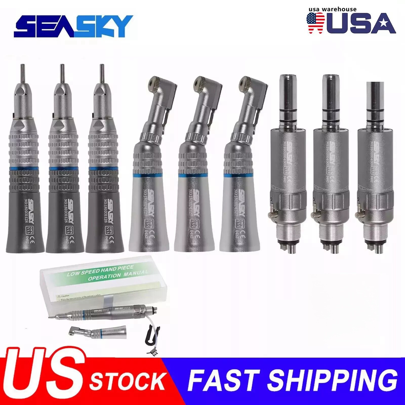 NSK Style Dental Slow Low Speed Handpiece Straight Contra Angle Air Motor 4/2H
