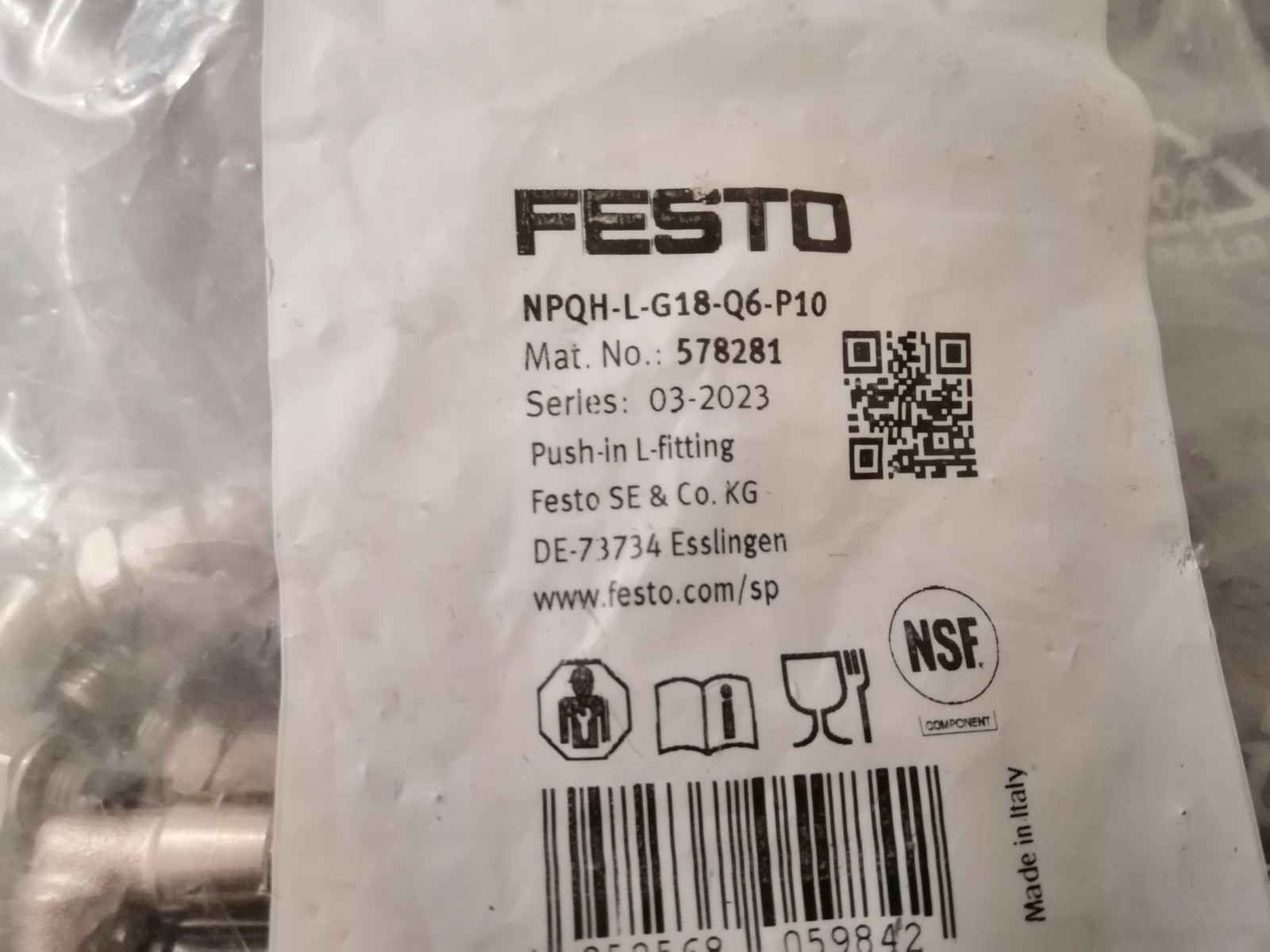 10pcs. (1 Pack) FESTO NPQH-L-G18-Q6-P10 578281 Push-in Fitting