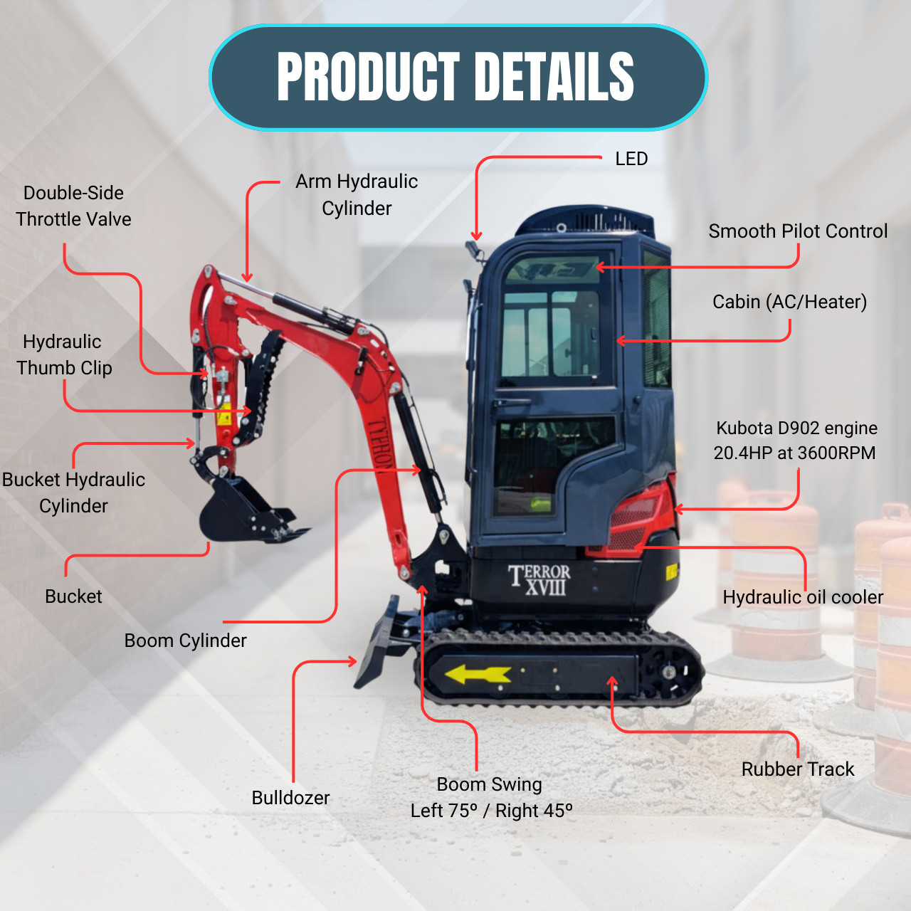 TYPHON Terror XVIII Prestige Mini Excavator 2 Ton AC Cabin DIgger Kubota D902