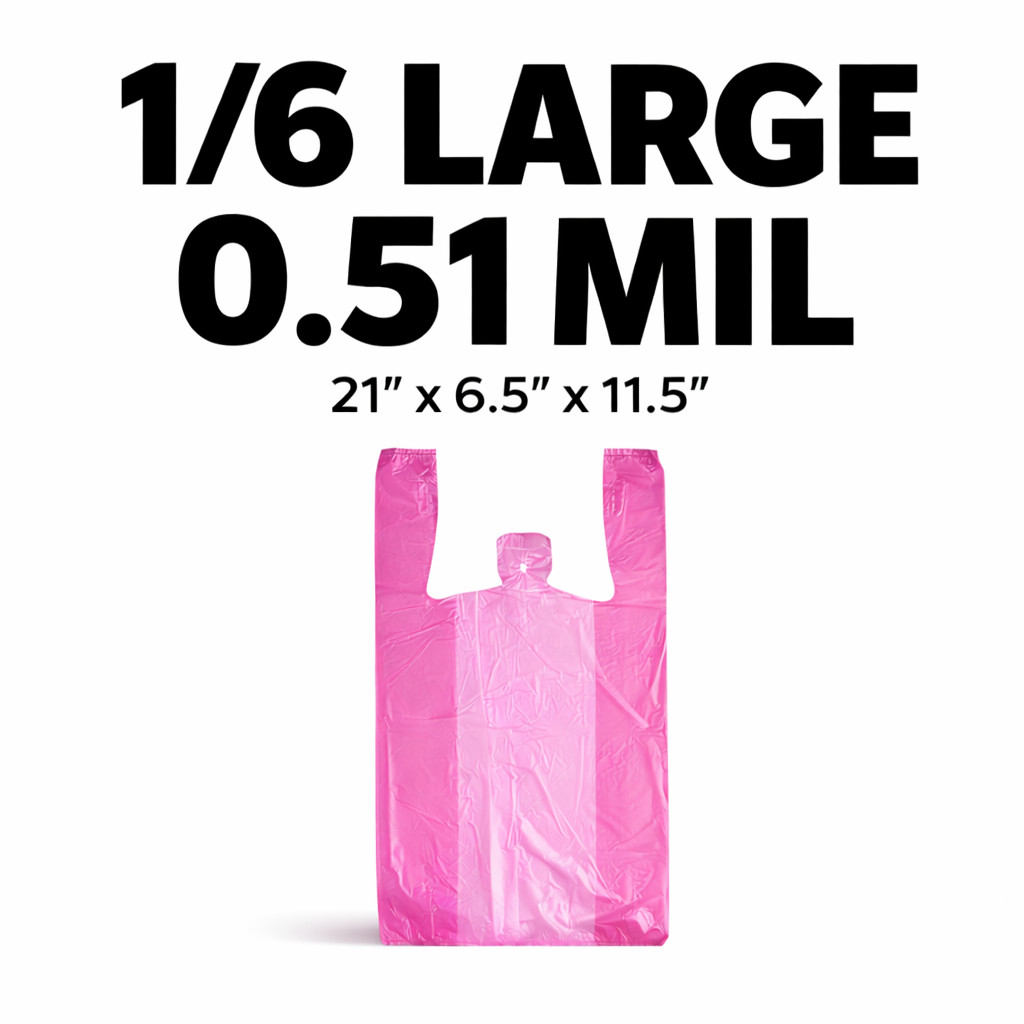 Any Color Bags 1/6 Large 21 x 6.5 x 11.5 T-Shirt Plastic Grocery Shopping 0.51 M