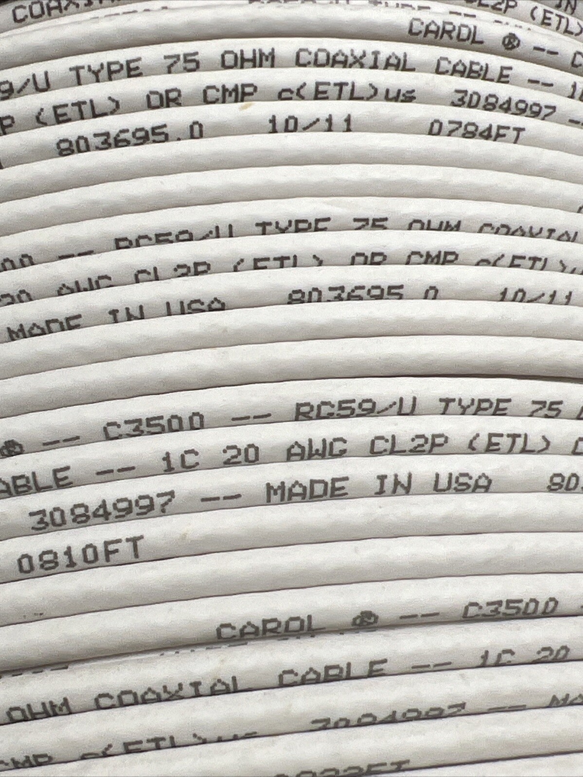 700ft + Spool Carol Coaxial Cable 20 AWG Natural C3500.41.86, 25lbs