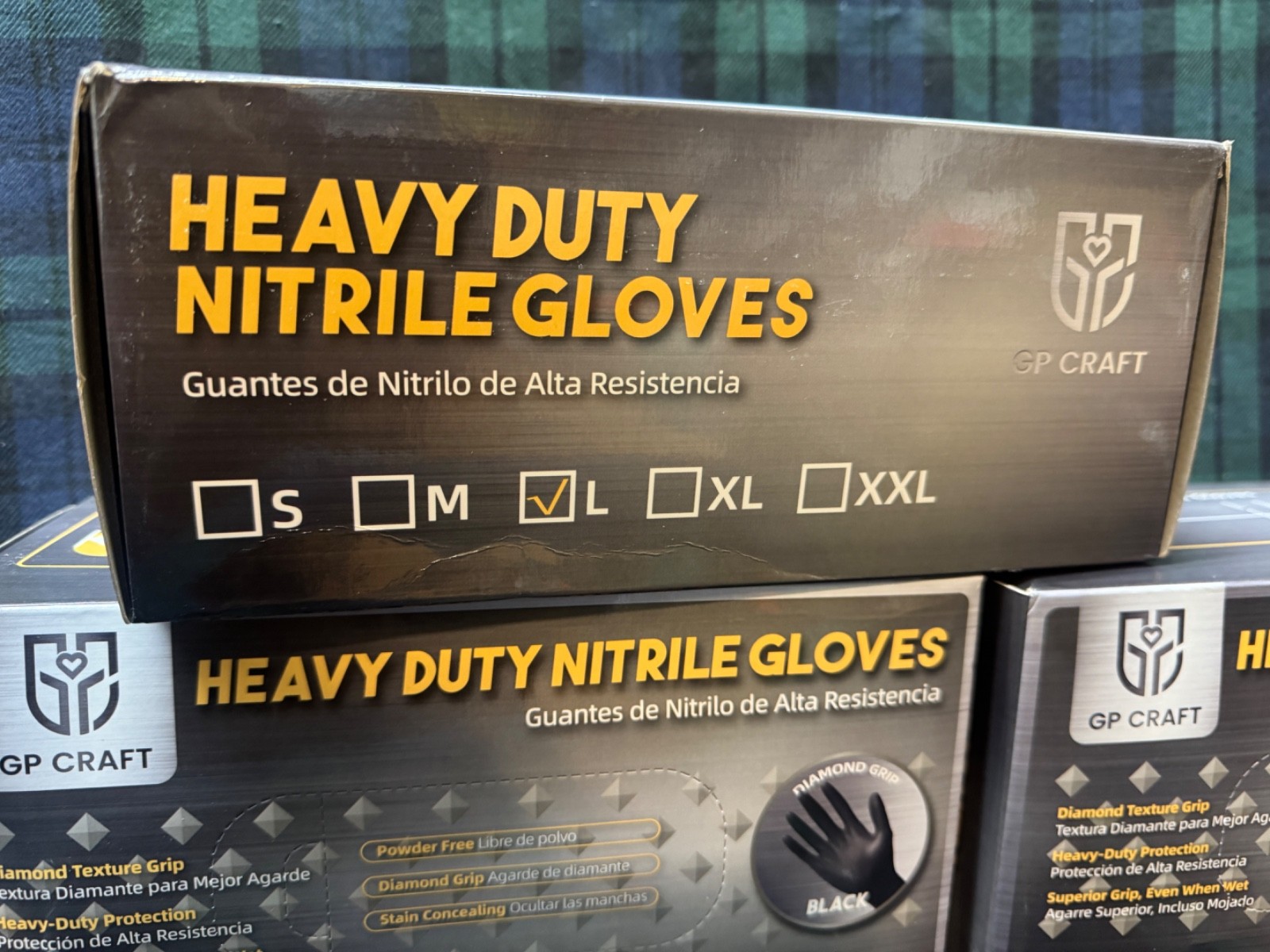3 – GP Craft Heavy Duty Nitrile Gloves Diamond Grip Black Large