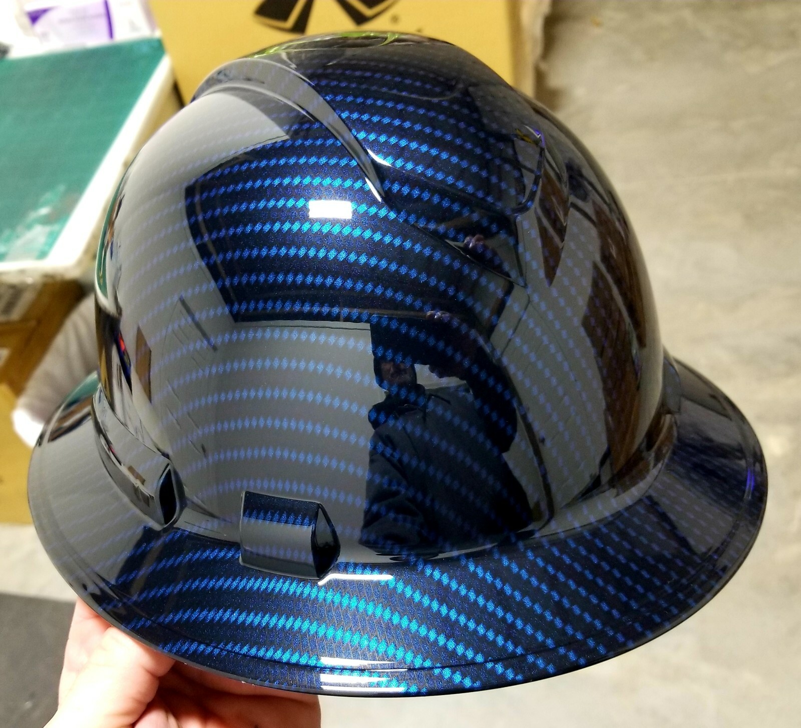 NEW FULL BRIM Hard Hat custom hydro dipped Deep blue candy carbon fiber sick