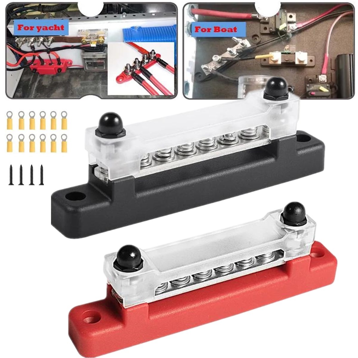 6 Way Bus Bar Terminal 150A Screws Power Distribution Battery Block For Car Boat