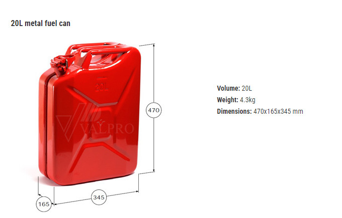 Valpro European Mil Spec 2023 NATO Style Steel Jerry Can 20L / 5.25 gal. GJC20R