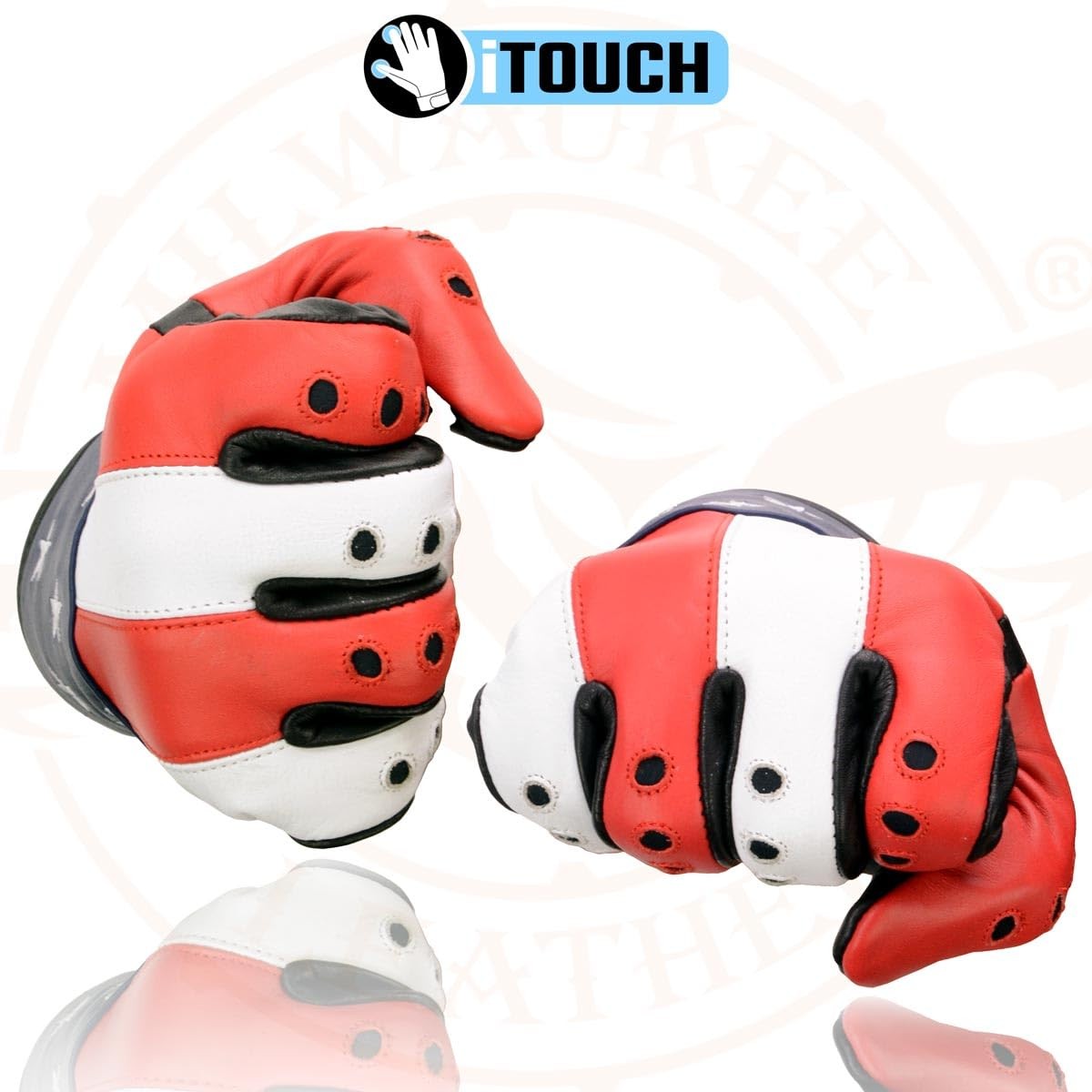 MG7527 Men’s ‘Stars and Stripes’ Leather Gloves with Touch Fingers (2X-Large)