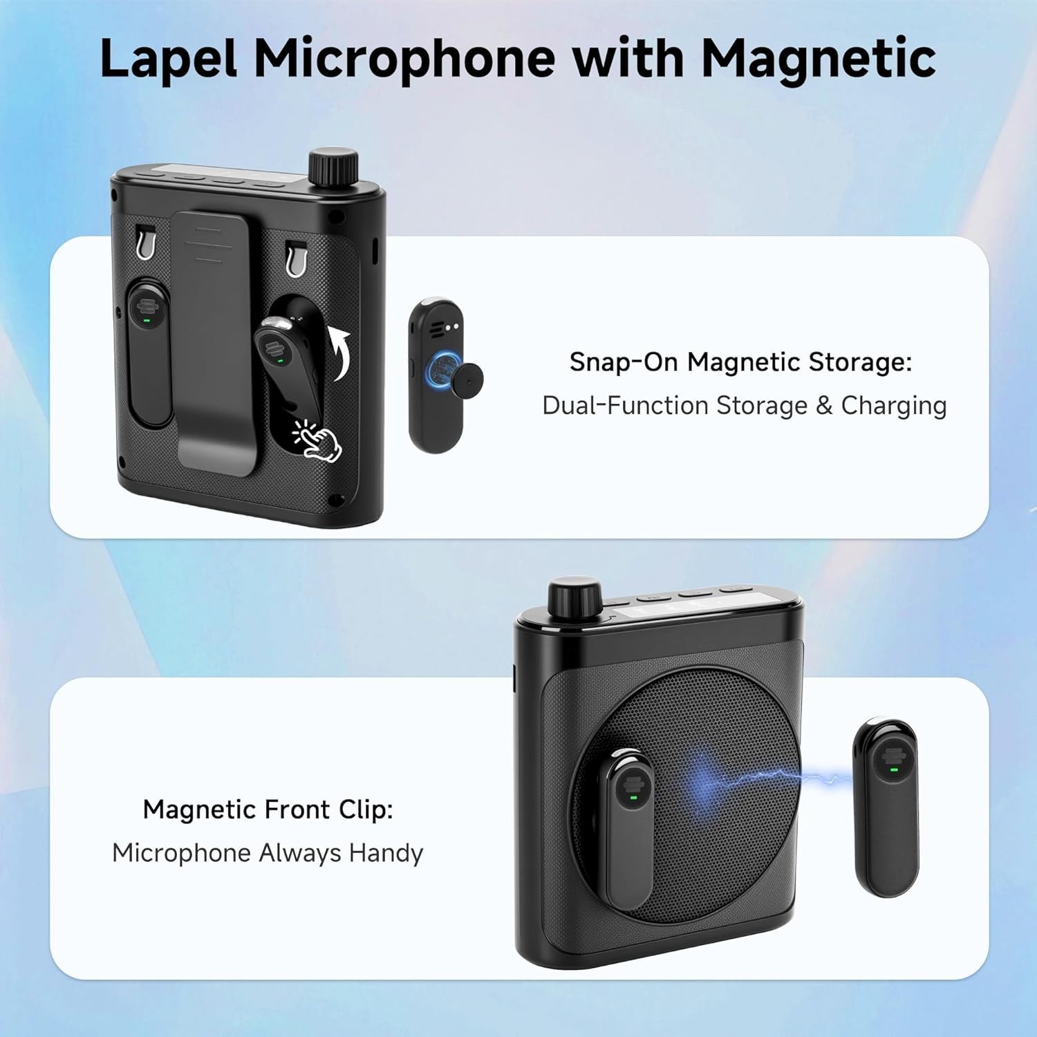 Portable Voice Amplifier with 2 Wireless Mic & Magnetic Lavalier, Portable Voice