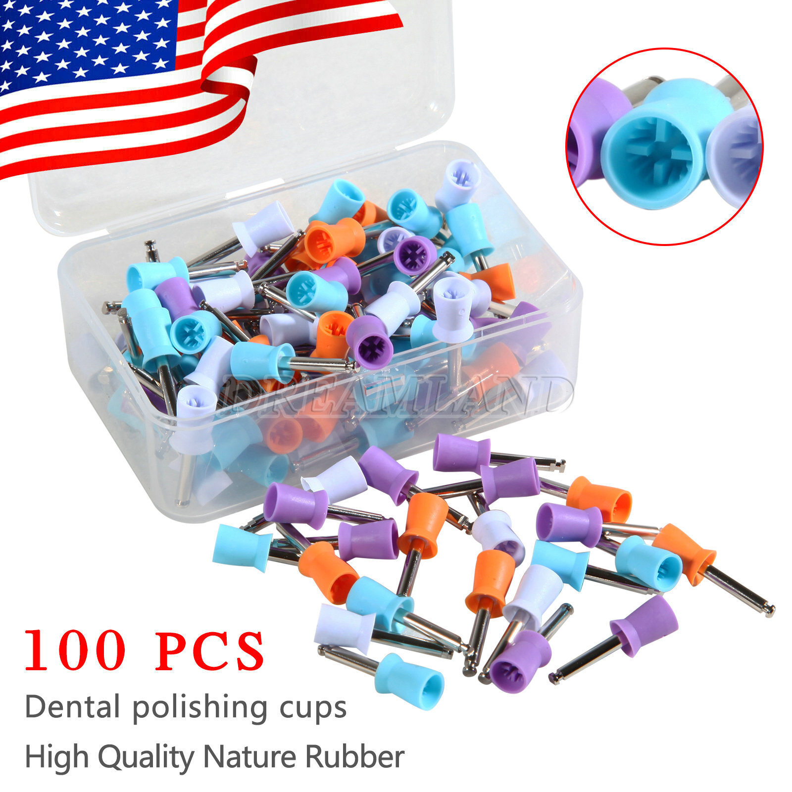 Disposable Dental Prophy Polishing Cups Latch Type Rainbow & White