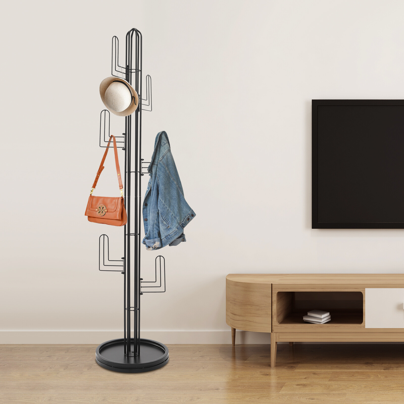Freestanding Coat Rack Black Clothing Rack Stand Cactus Shape Clothing Stand