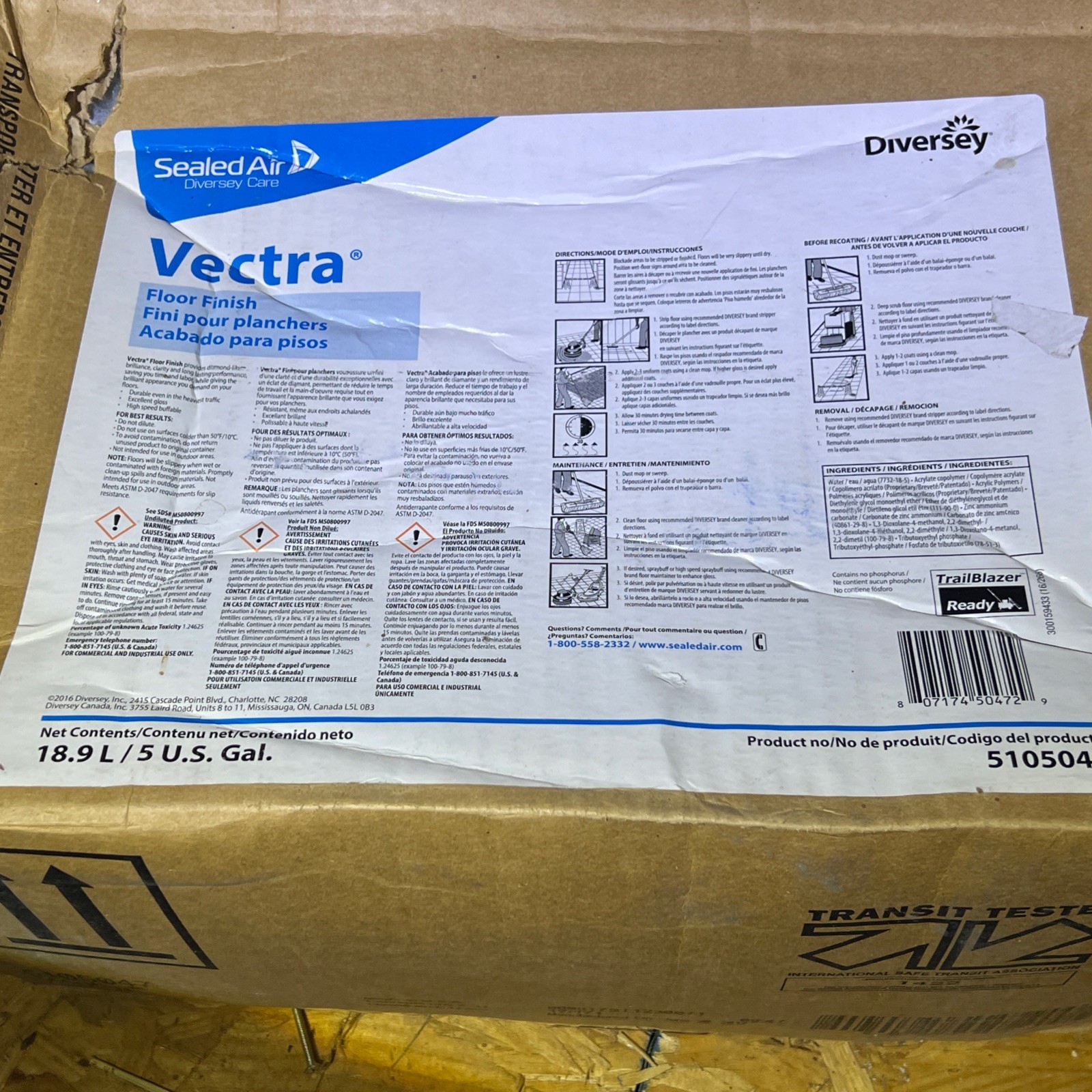 Diversey Vectra ProX Floor Finish 5 Gallon 19% Solids High Gloss UHS 5105047