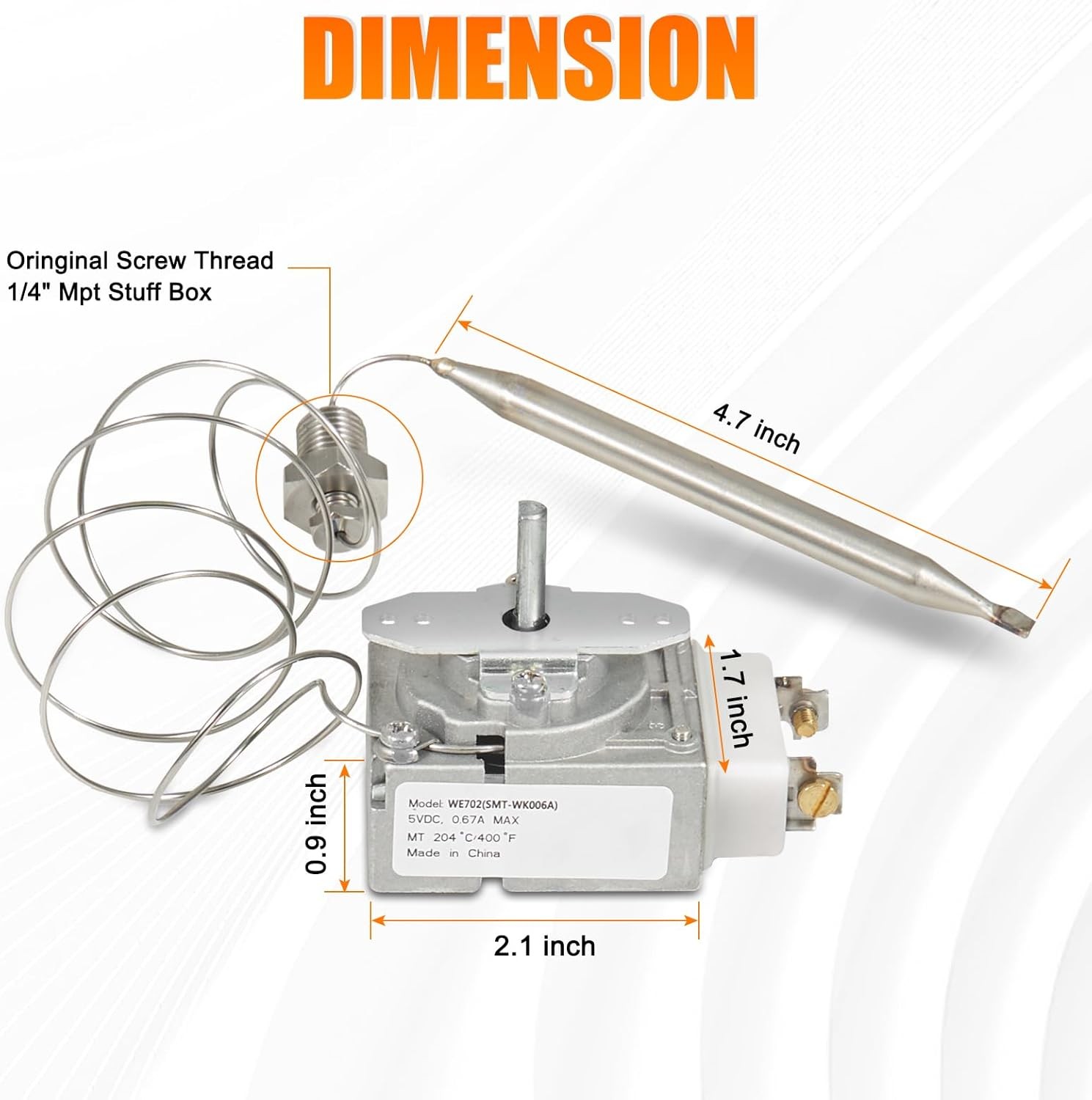 Deep Fryer Thermostat Kit 200–400°F | 1/4″ MPT Temp Control w/ Knob Switch