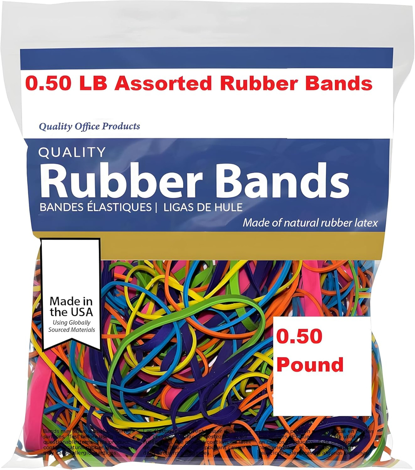 Assorted Rubber Bands Bulk Pack 0.5 lb Strong Elastic Cables, Files, Office