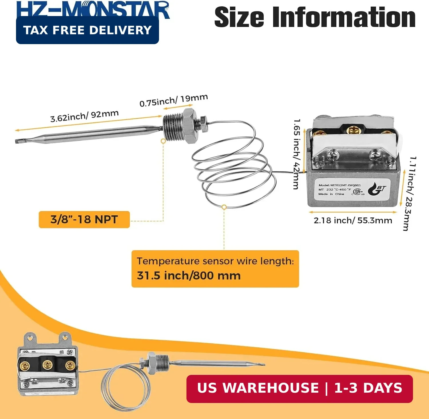 1177 High Limit Fryer Switch Safety, LCCM080360000 Thermostat High Limit Safety