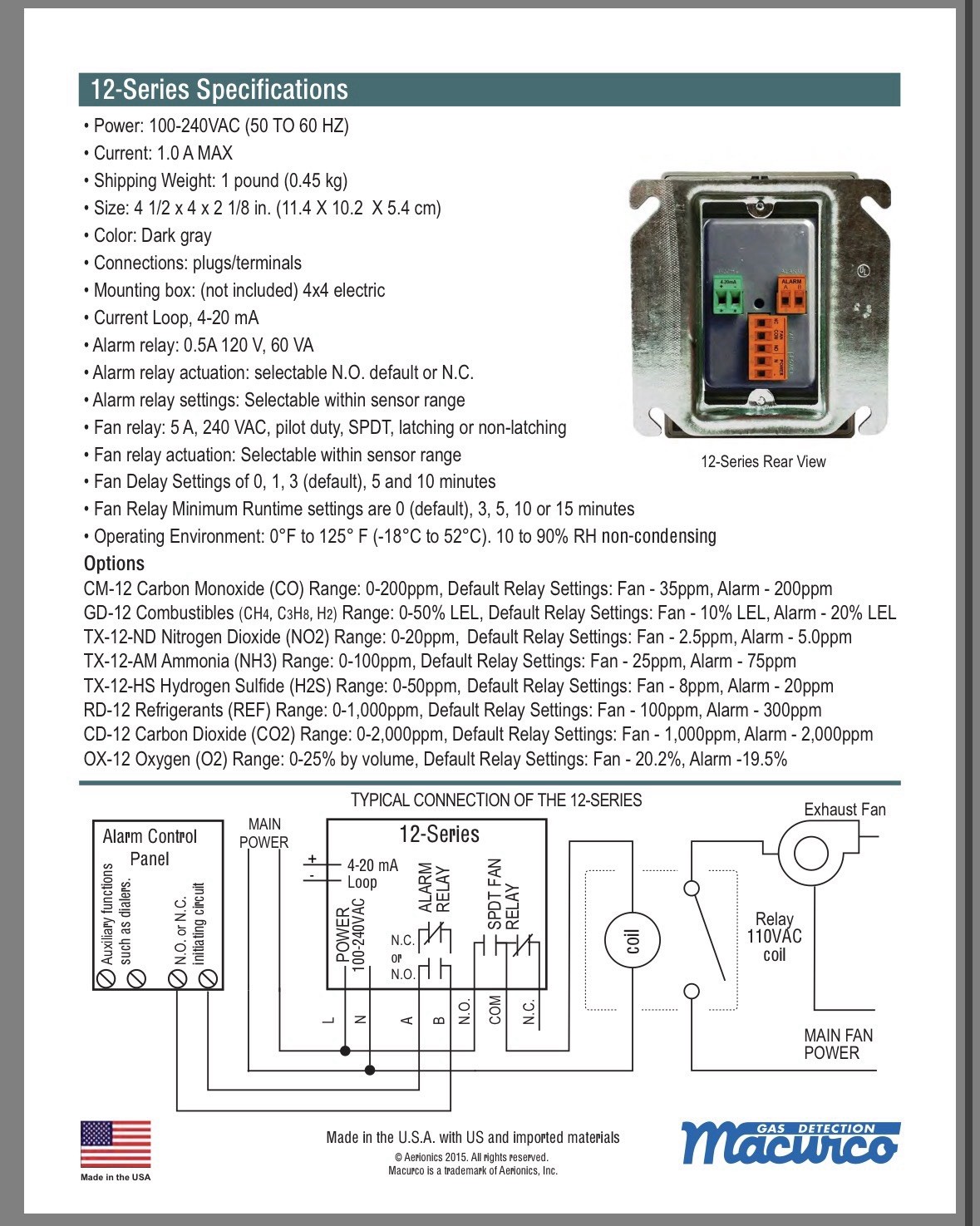 Macurco GD-12 Combustible Gas Detector 100-240V Methane Propane NEW 2025 Date