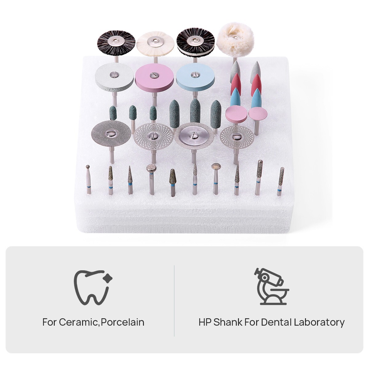 35Pcs Dental Lab Polishing Kit For Ceramics Porcelain HP 2.35mm Handpiece Burs