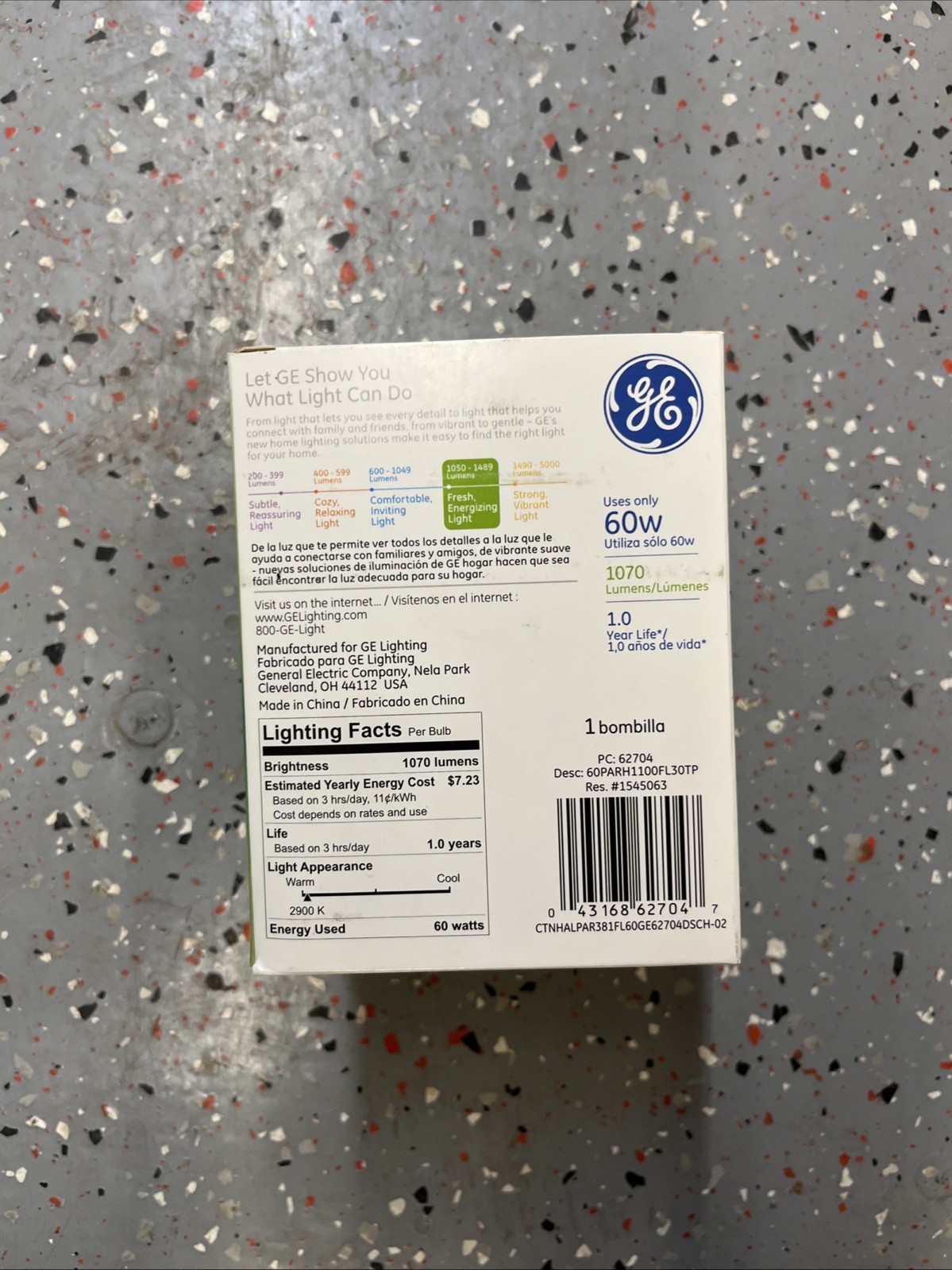GE Standard 60 Watt Par 38 Floodlight Bulb, 1070 Lumen Lamp 1 Year Life 62704