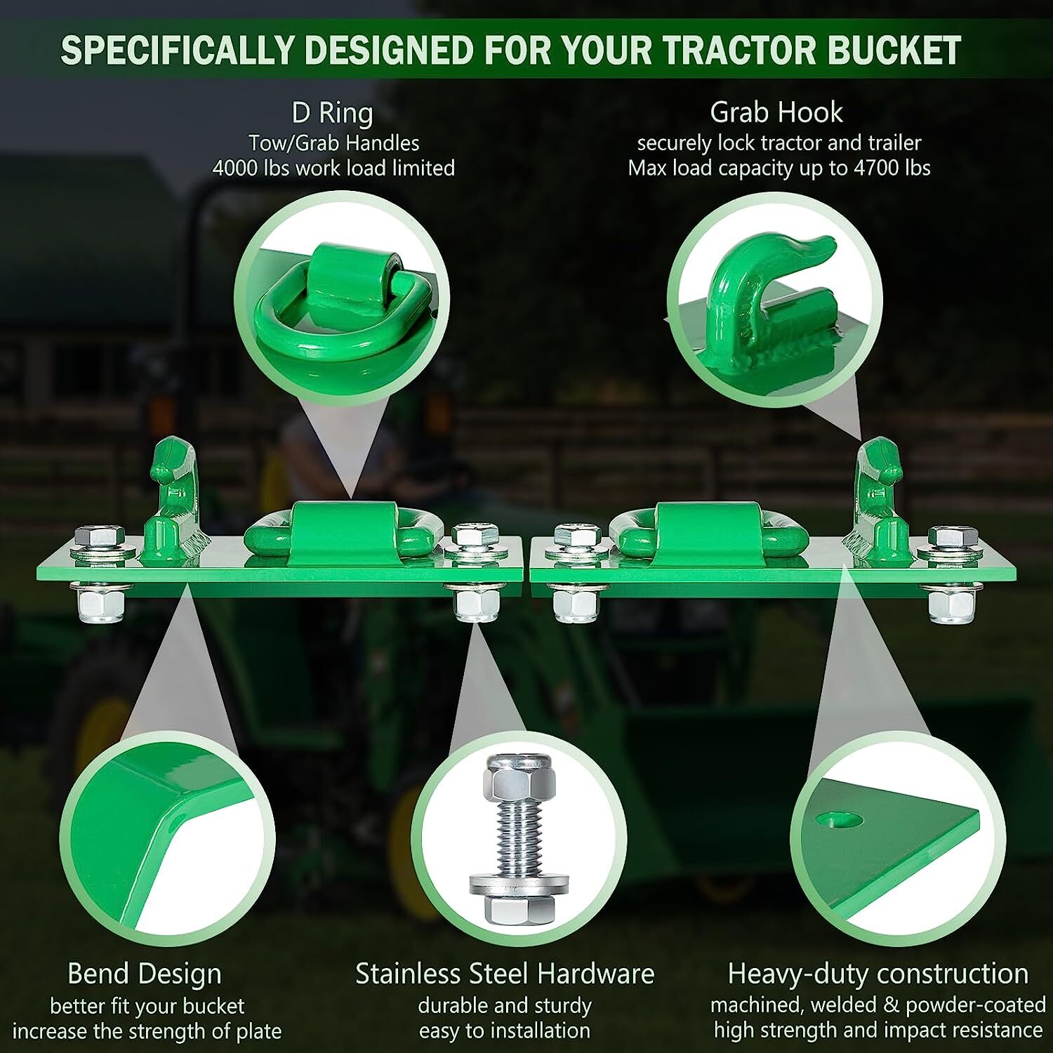 Grab Hooks D Rings Bolt on For John Deere Compact Tractor 1025R 2032R 3320 2520