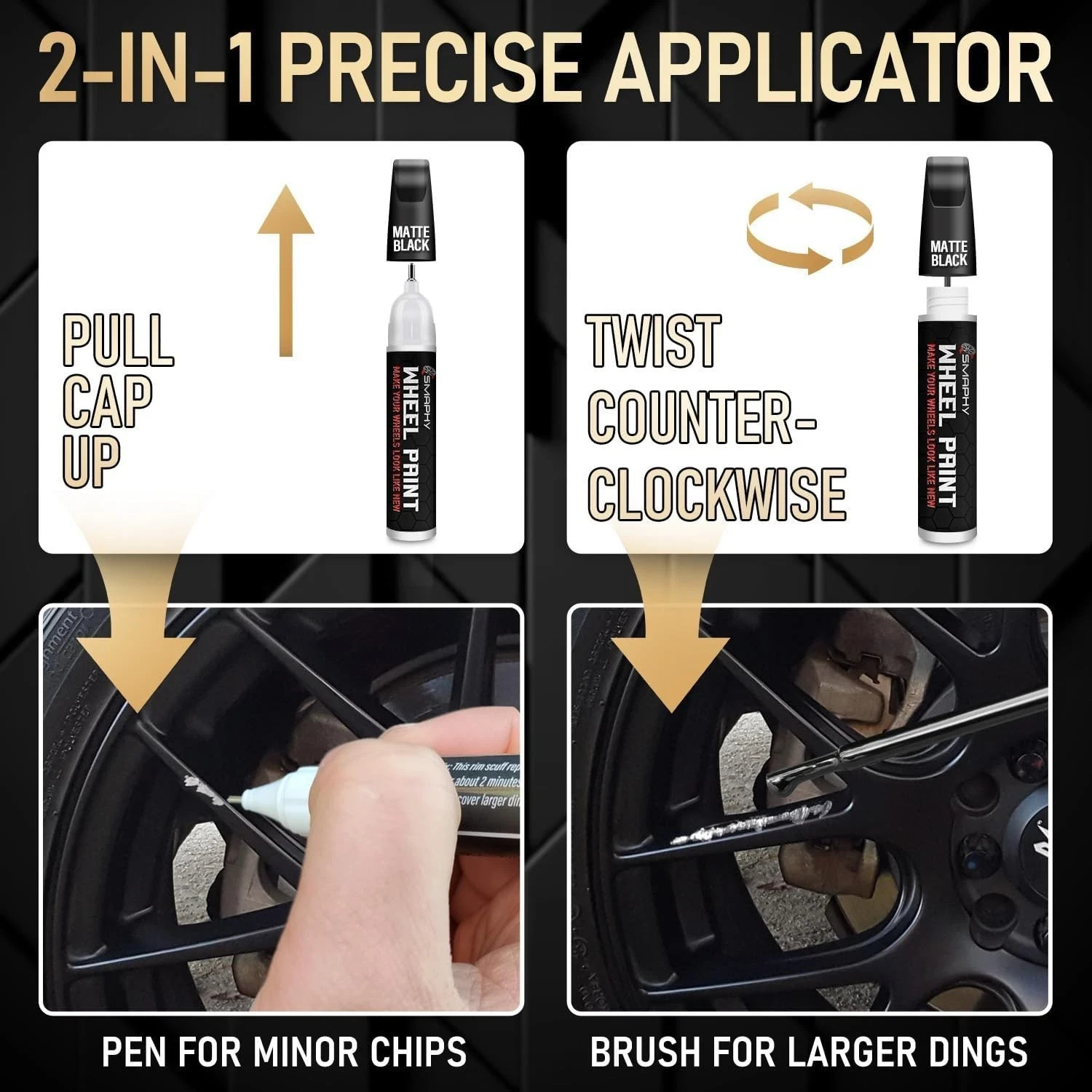 Wheel Scratch Repair Kit, Gloss Black Rim Touch Up Paint, Repair Curb Rash, Scra