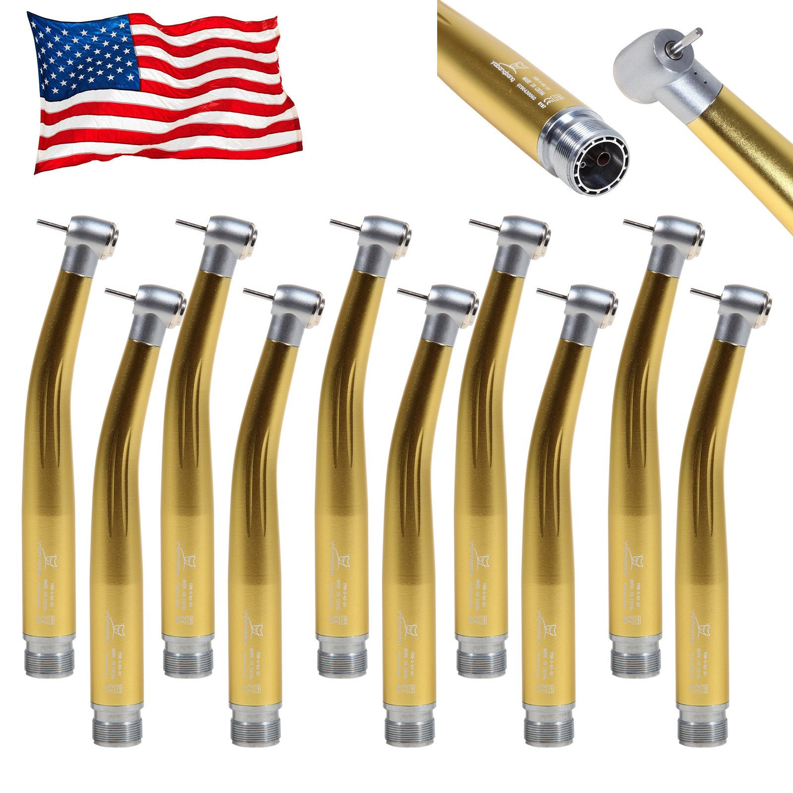 10 NSK Style Dental High Speed Handpiece PANA-MAX Turbine 2 Hole Borden Golden