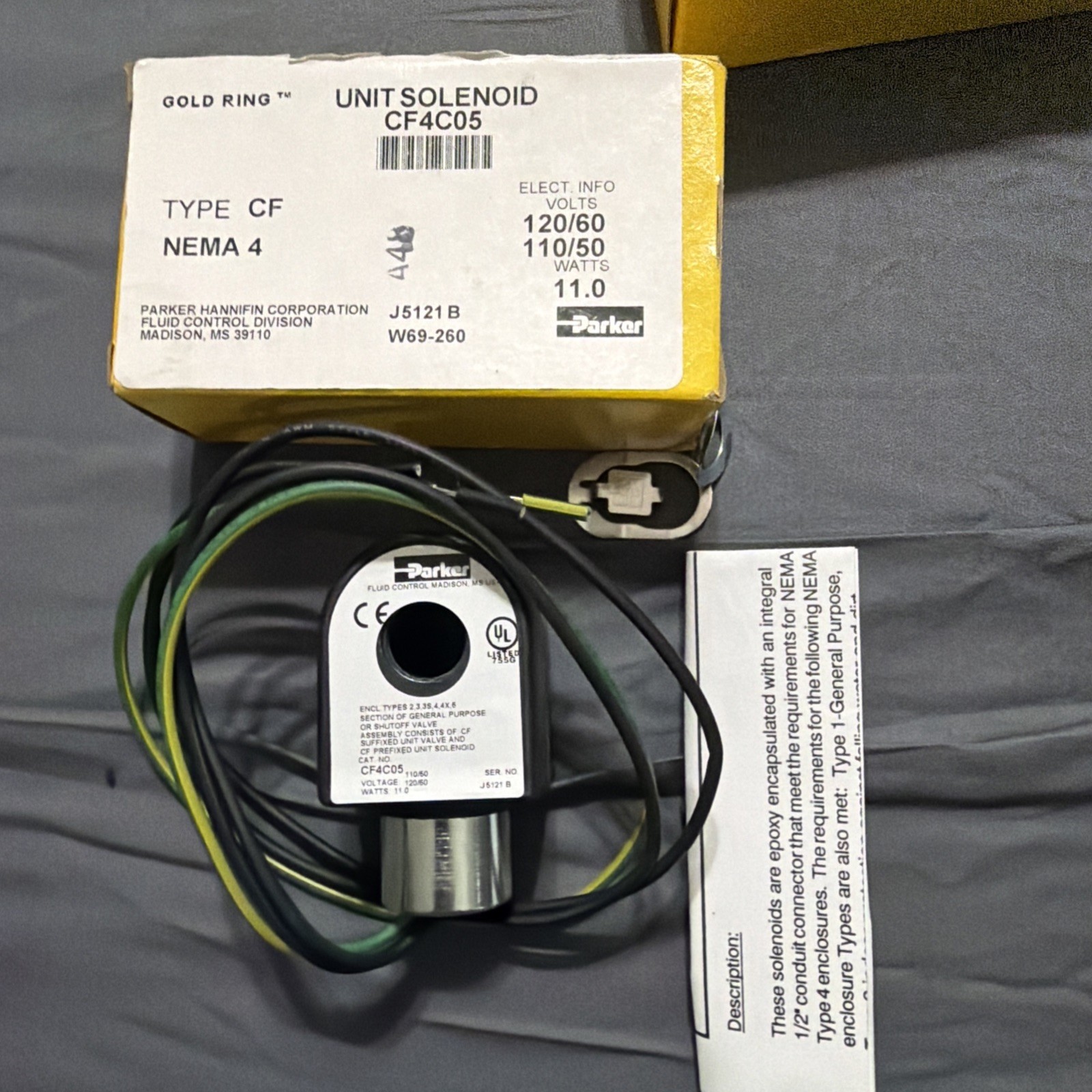 NEW PARKER CF4C05 SOLENOID COIL 110-120V 50/60HZ 11.0W