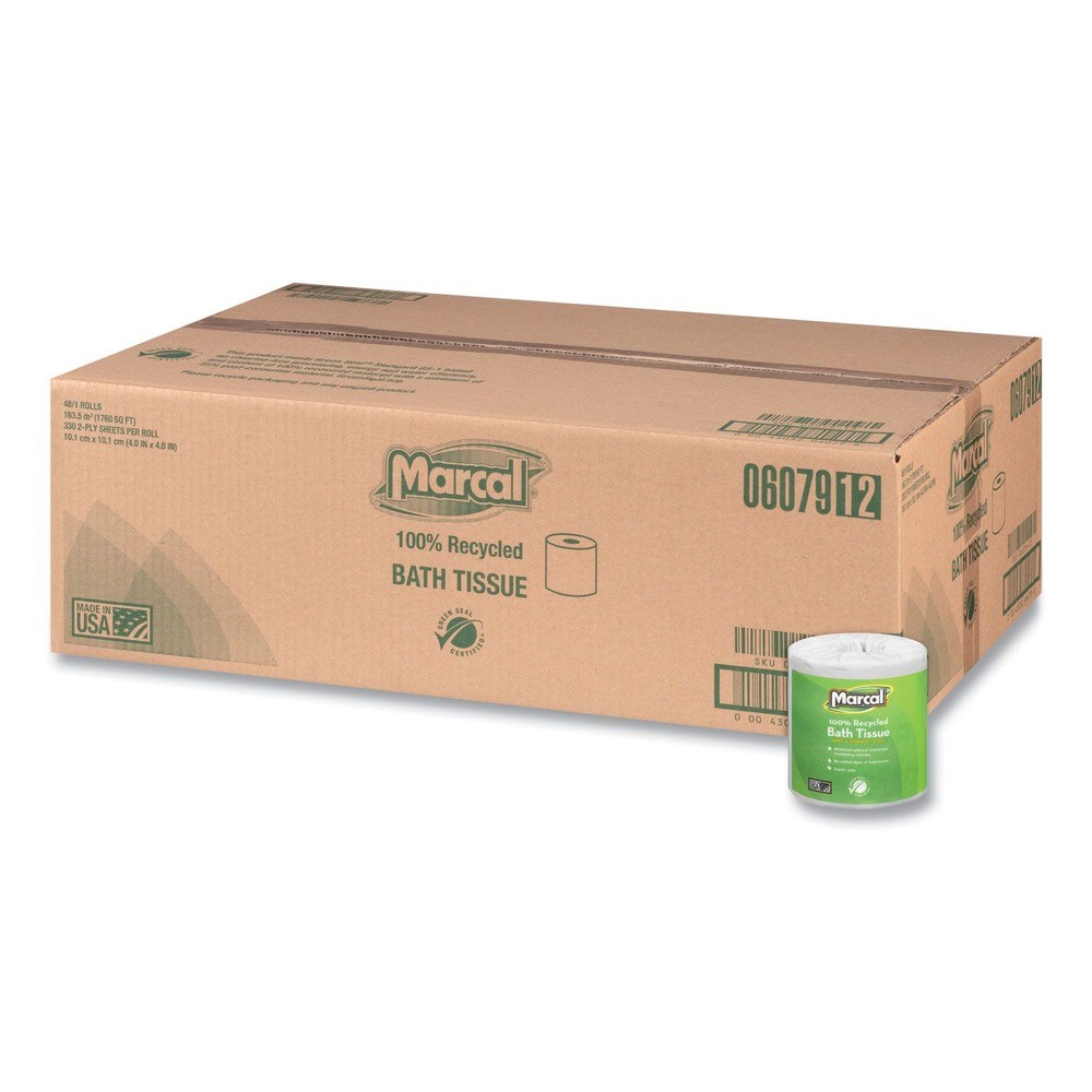 Marcal 6079 2 Ply 100% Recycled Septic Safe Bath Tissues – White (48/Carton) New