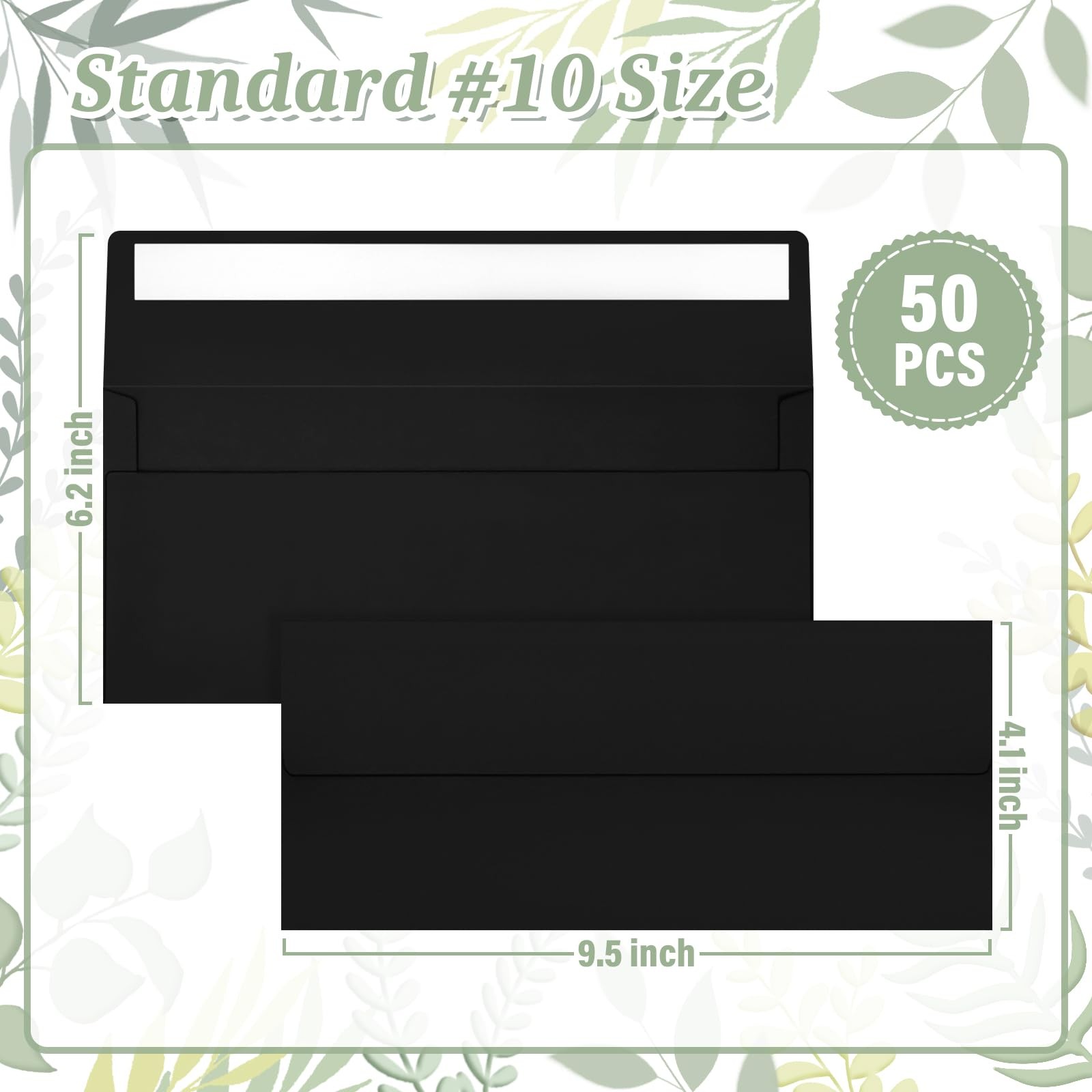 50 Pack #10 Black Business Envelopes 4-1/8×9-1/2 Self Seal Mailing Set