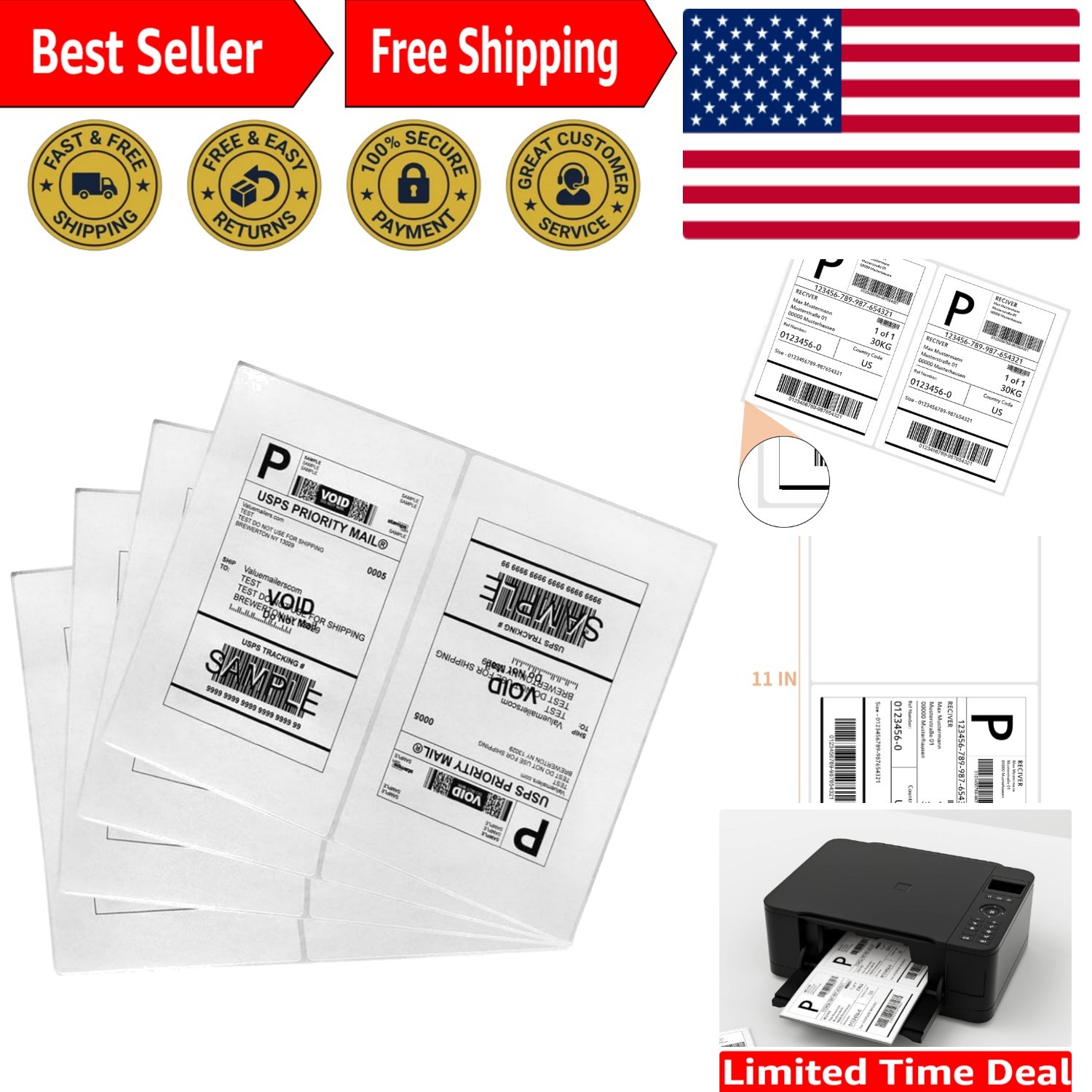 200 Rounded Corner Self-Adhesive Shipping Labels for Laser/Inkjets, 8.27×5.32
