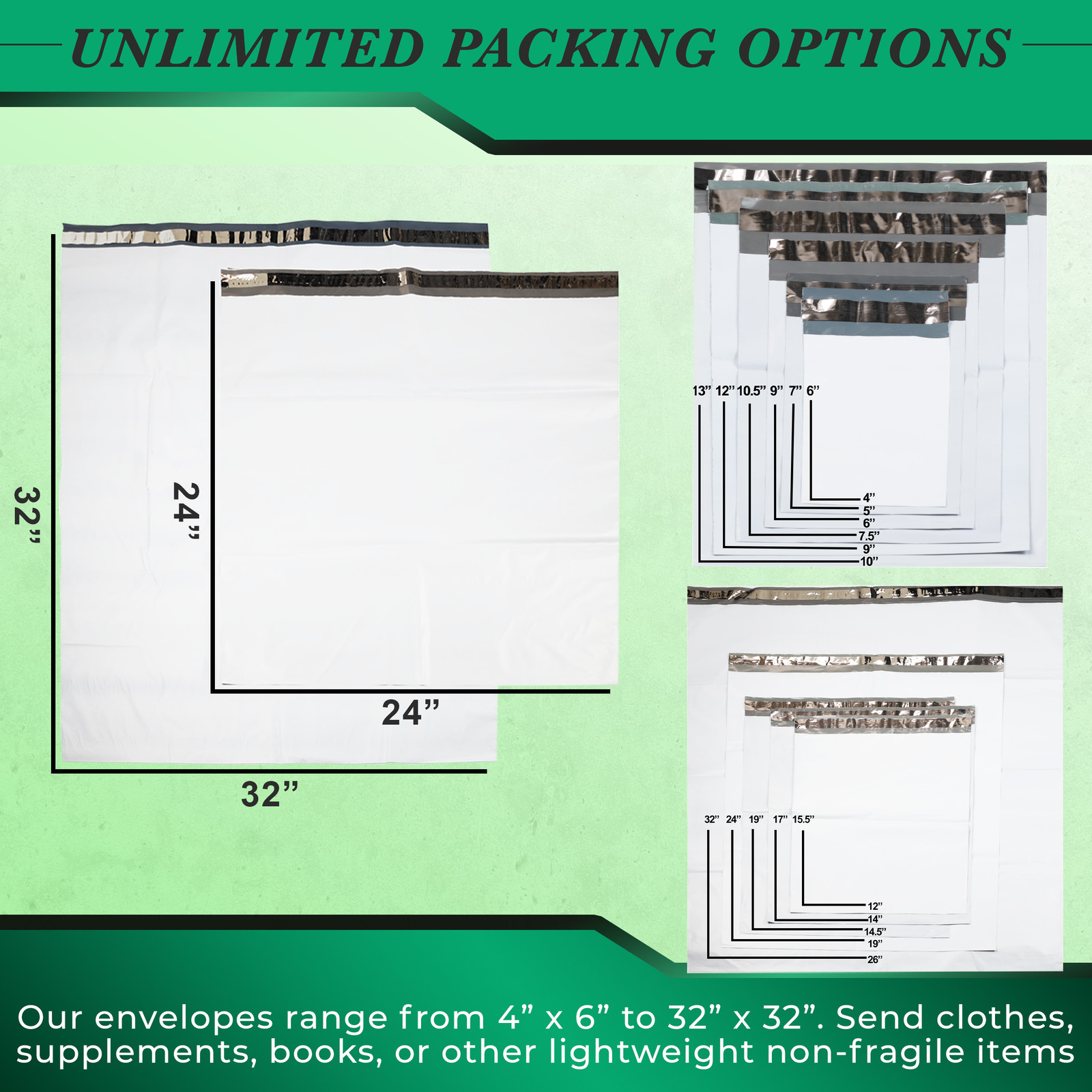 1-4,000 12×15.5 White Poly Mailers Bag Self Seal Shipping 12″ x 15.5″ 2 MIL